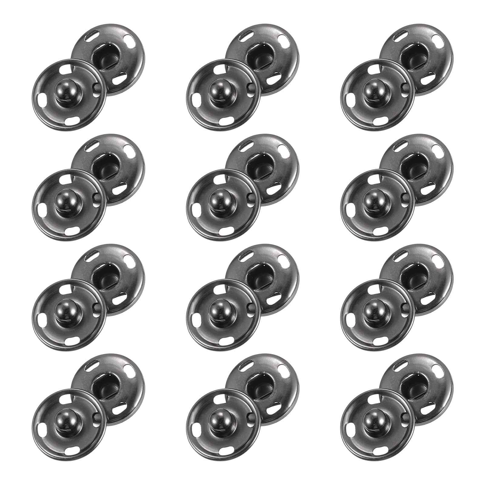 12 PCS Large Press Studs Snap Fasteners - Large Snaps for Sewing, Big Sew on Snap, 21mm Sew-on Snap Buttons, Metal Snaps Fasteners Press Studs Buttons for Sewing Clothing (Black)