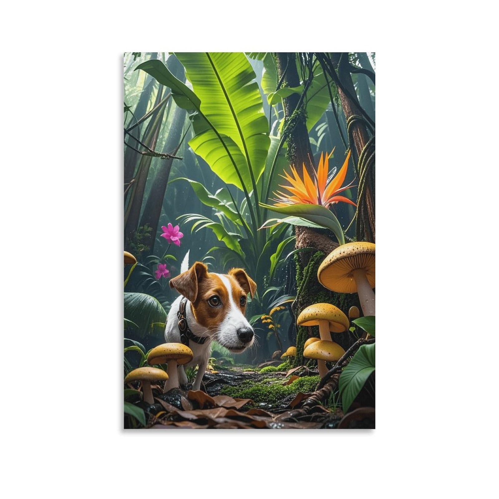 Emyxpaqm Unframe-Style-2 Jack Russell Terrier Canvas Wall Art Jack Russell Terrier Rainforest Giclee Canvas Prints Artwork For Living Room Home Office Wall Decor Gift 08X12inch(20X30cm)