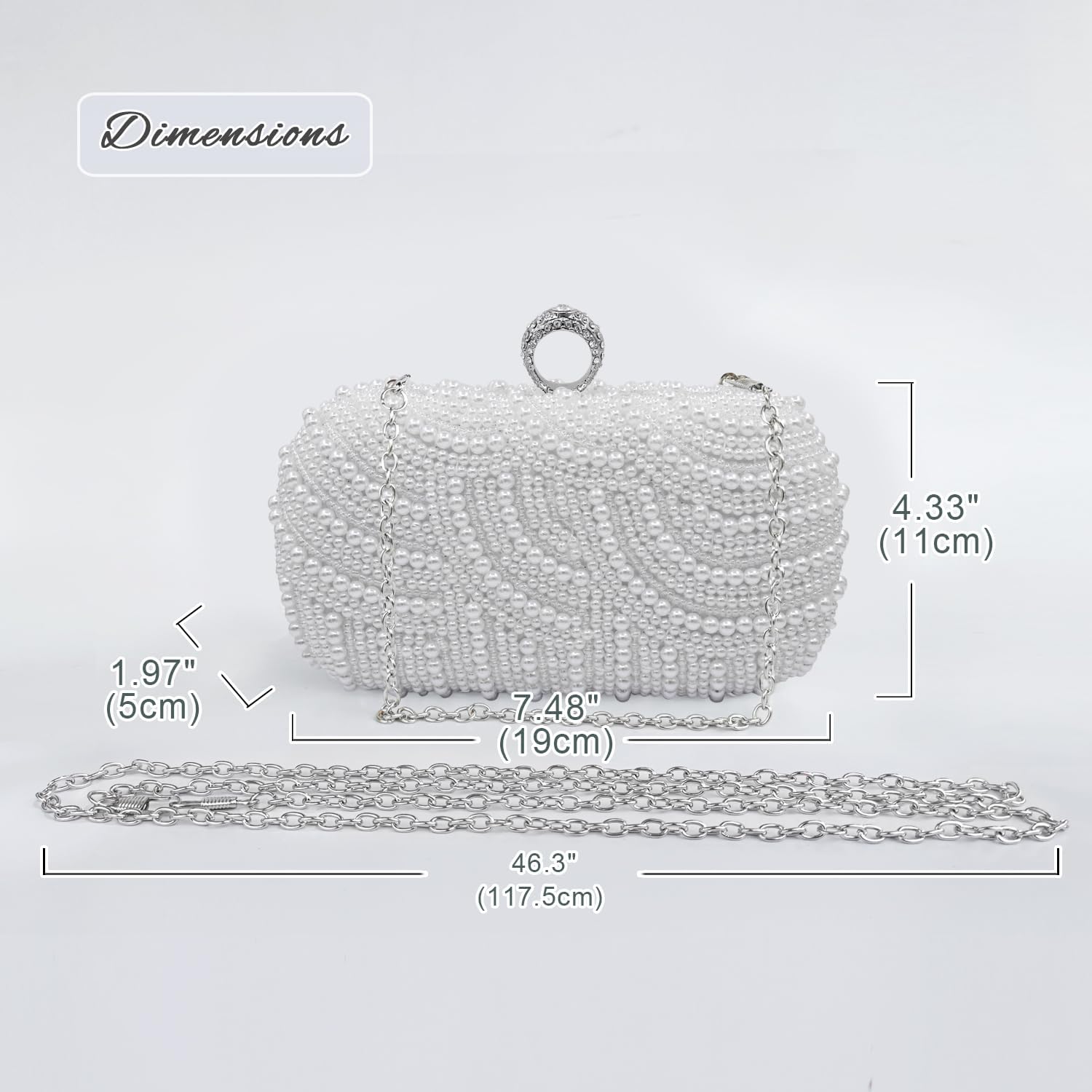 Aovtero Pearl Clutch Bag Bride Purse Women Wedding Prom Evening Bags Full Beaded Handbag with Chain