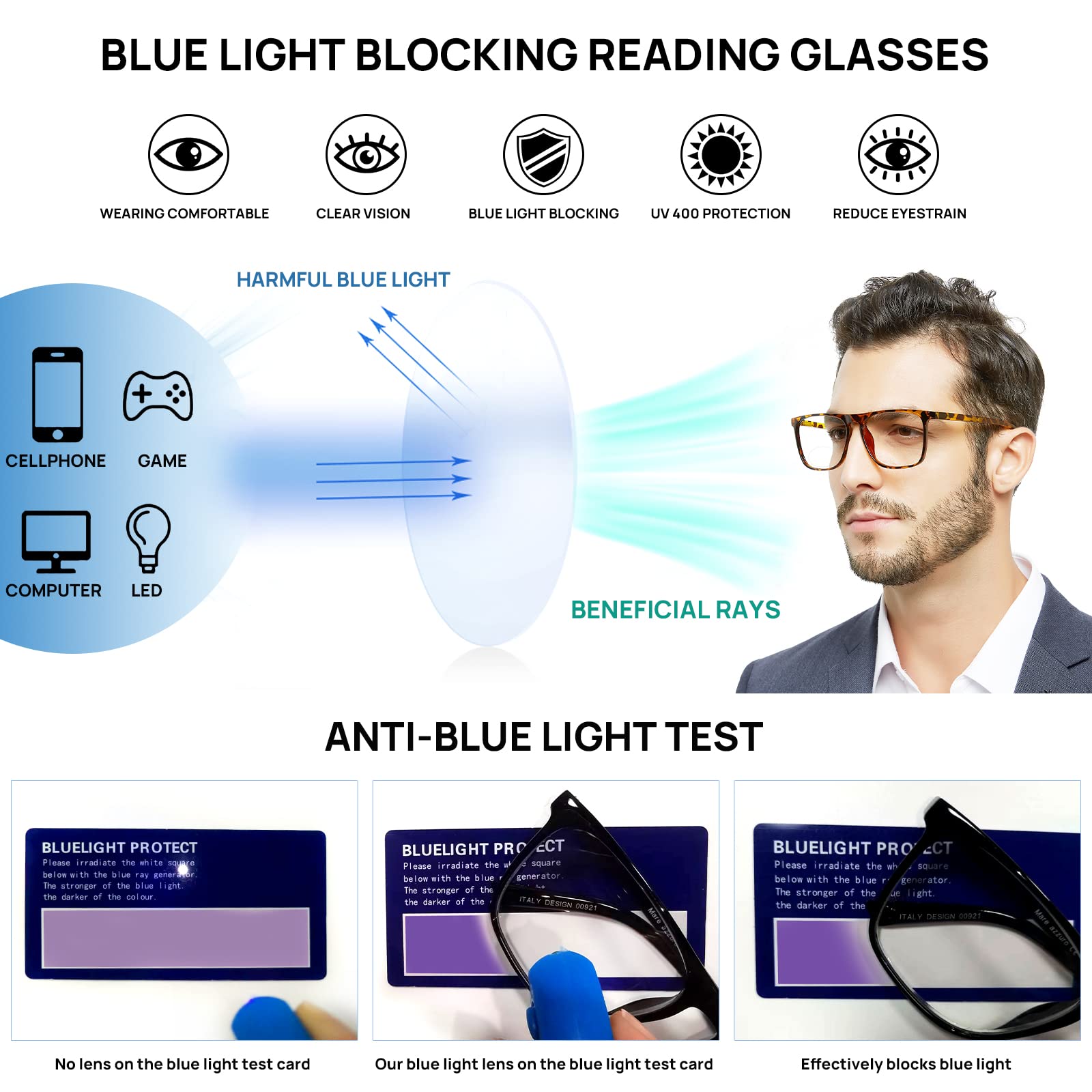 OCCI CHIARI Men's Bifocals Blue Light Glasses 3.5 Large Bifocal Glasses for Men, Brown Tortoiseshell, XL - Image 3
