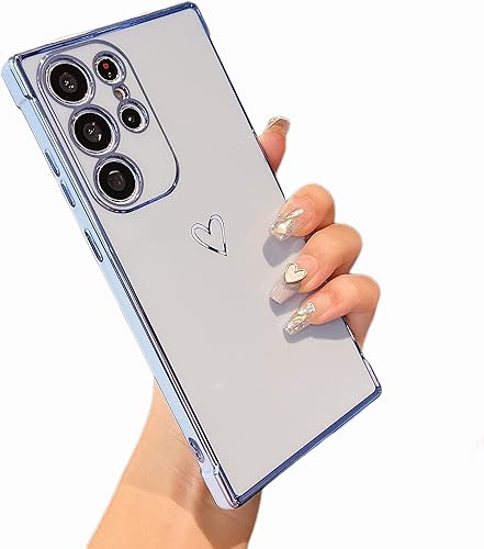 Miniatura 1 de ZTOFERA Funda diseñada para Samsung Galaxy S22 Ultra 5G, bonito borde chapado con patrón de corazones de amor con protección para lente de cámara,
