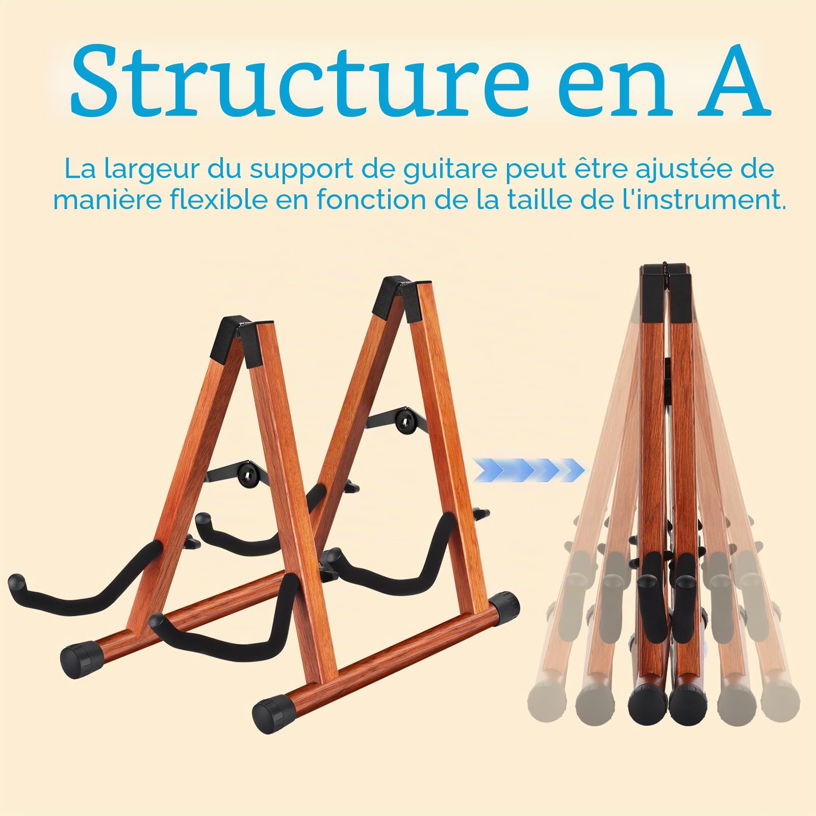 Double Support Guitare, Supports de Guitare en Bois pour Guitares Multiples, Guitares Acoustiques, Basse, Guitare Electrique, Support de Guitare Acoustique pliable en A, Facile à Assembler