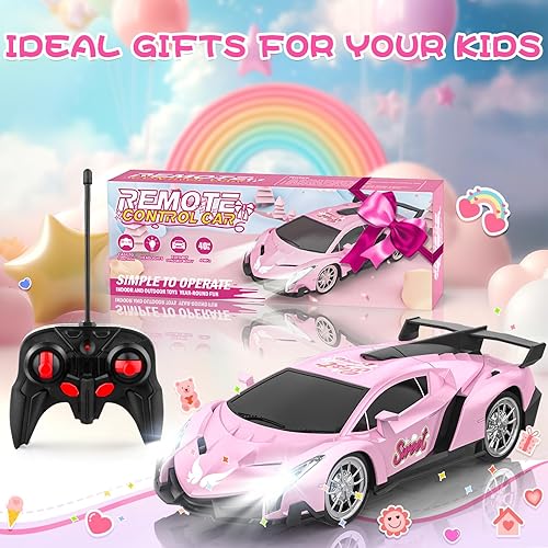 Miniatura 7 de Growsland Auto a control remoto para niñas, 118, color rosa, autos RC juguetes para niños y niñas, vehículo eléctrico de juguete para pasatiempos