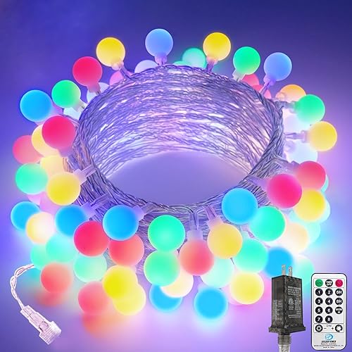 Miniatura 1 de LORRYTE Luces de Navidad conectables de 100 luces LED para exteriores e interiores, tira de luces multicolor de 43 pies con control remoto, 8 modos