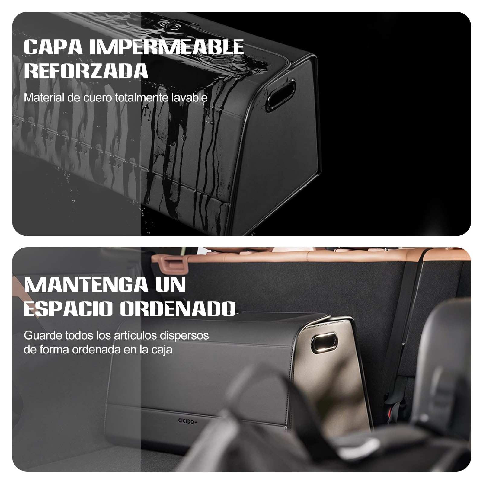 Ergocar Organizador de Maletero de Coche, Plegable Cuero de PU Organizador de Coche para Almacenamiento, Organizador de Maletero con Tapa, Base Antideslizante, Apertura de 180°, para Coches y SUV