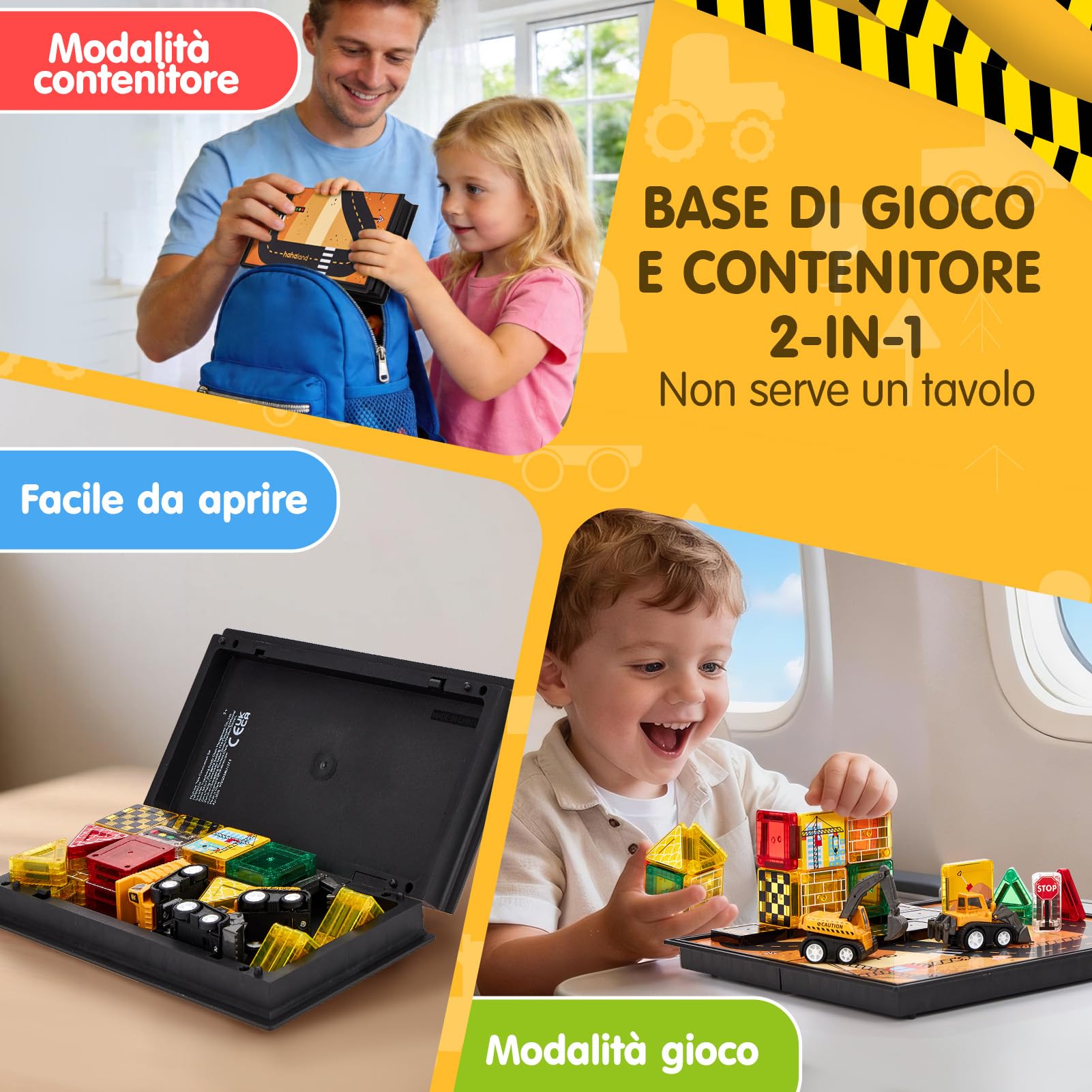 hahaland Costruzioni Magnetiche da Viaggio 42 Pezzi, Tessere Magnetiche Bambini 3+ Anni Tema Cantiere con Veicoli, Giochi Magnetici per Viaggi in Auto e Aereo, Regalo Compleanno 3 4 5 anni