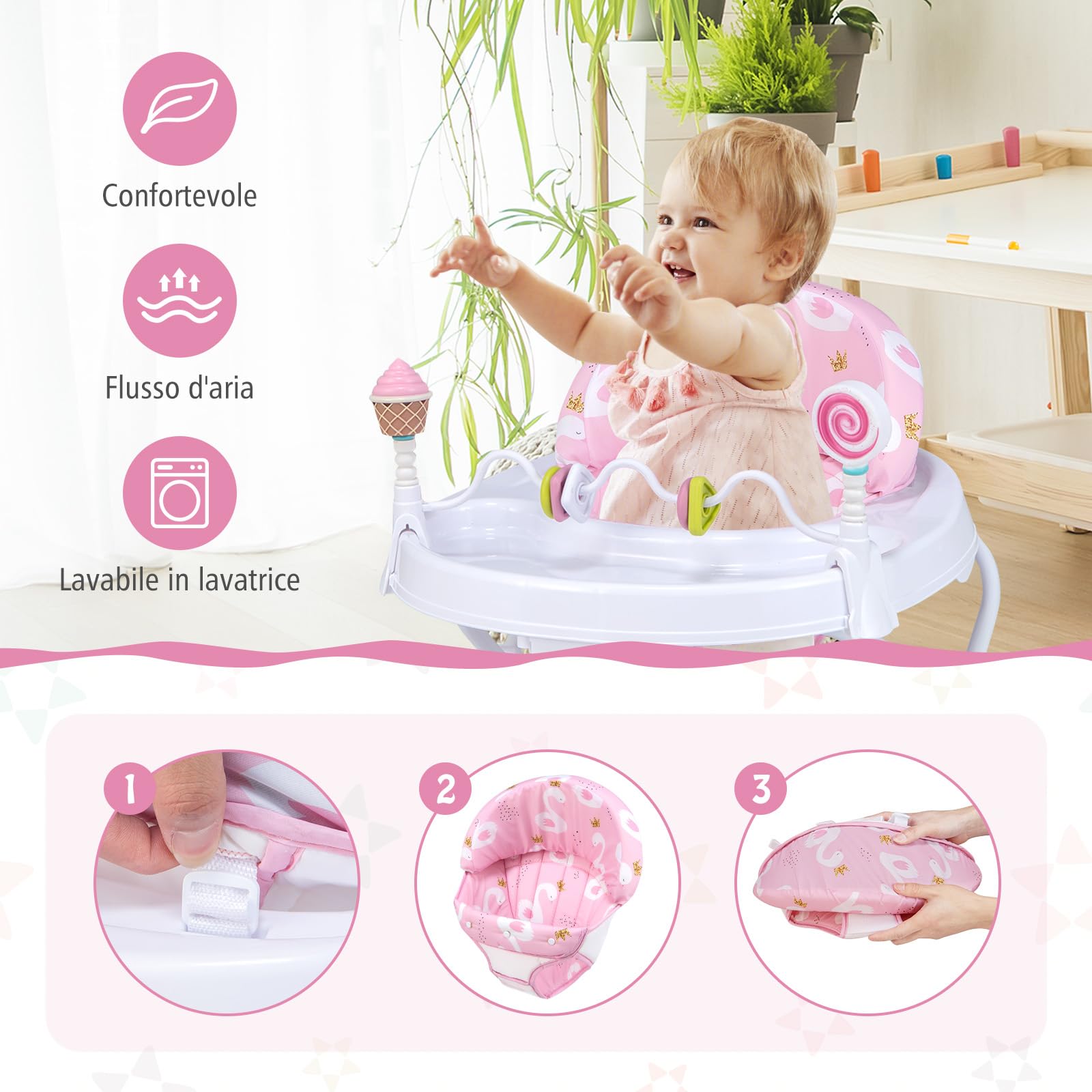 GYMAX Carrello-girello In Legno Per Bambini Con Scatola Giochi – Ruote Antiscivolo, Per Età 3+, Bianco