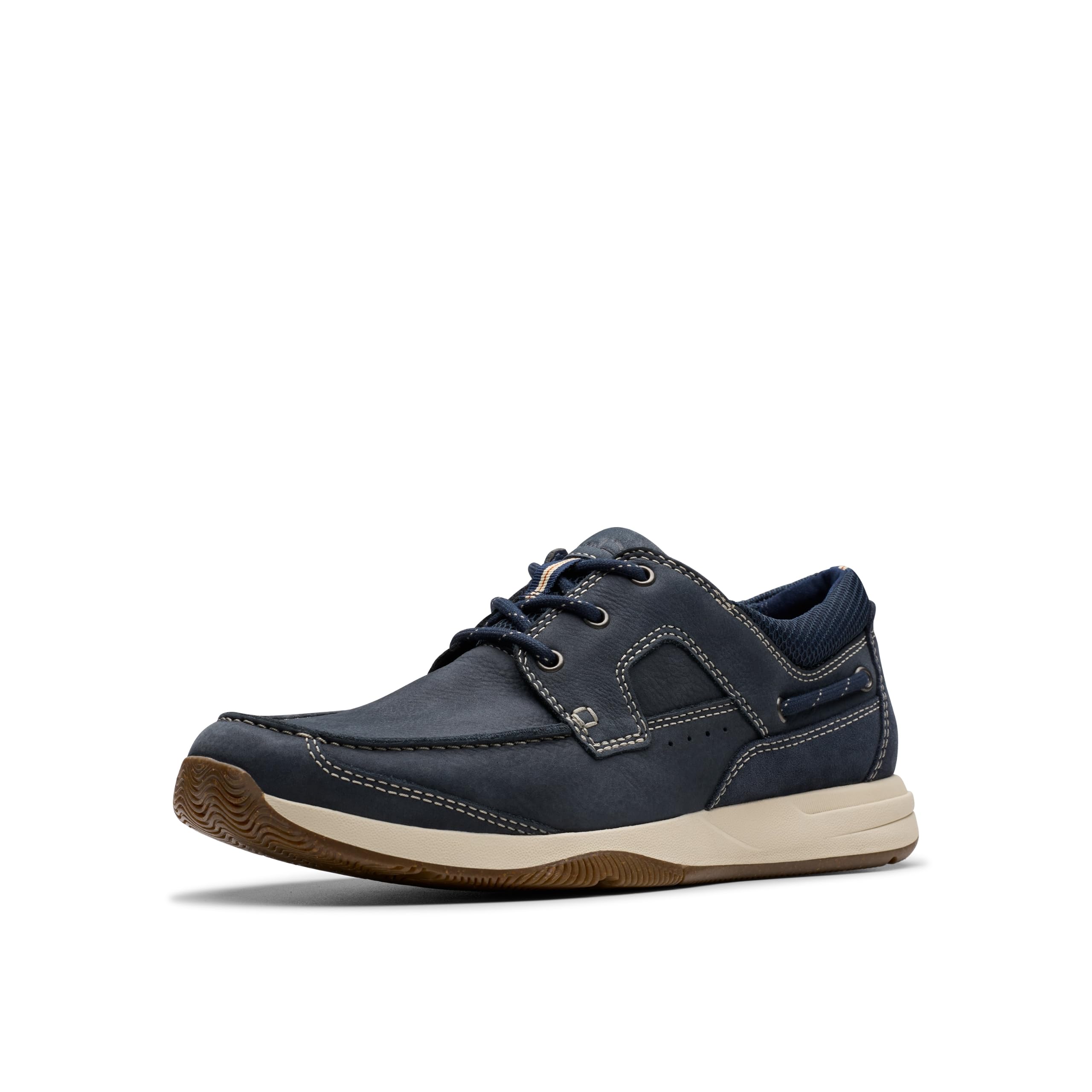 Clarks Sailview Lace - Zapatos náuticos para hombre con cordones, Azul marino (Navy Nubuck), 42.5 EU