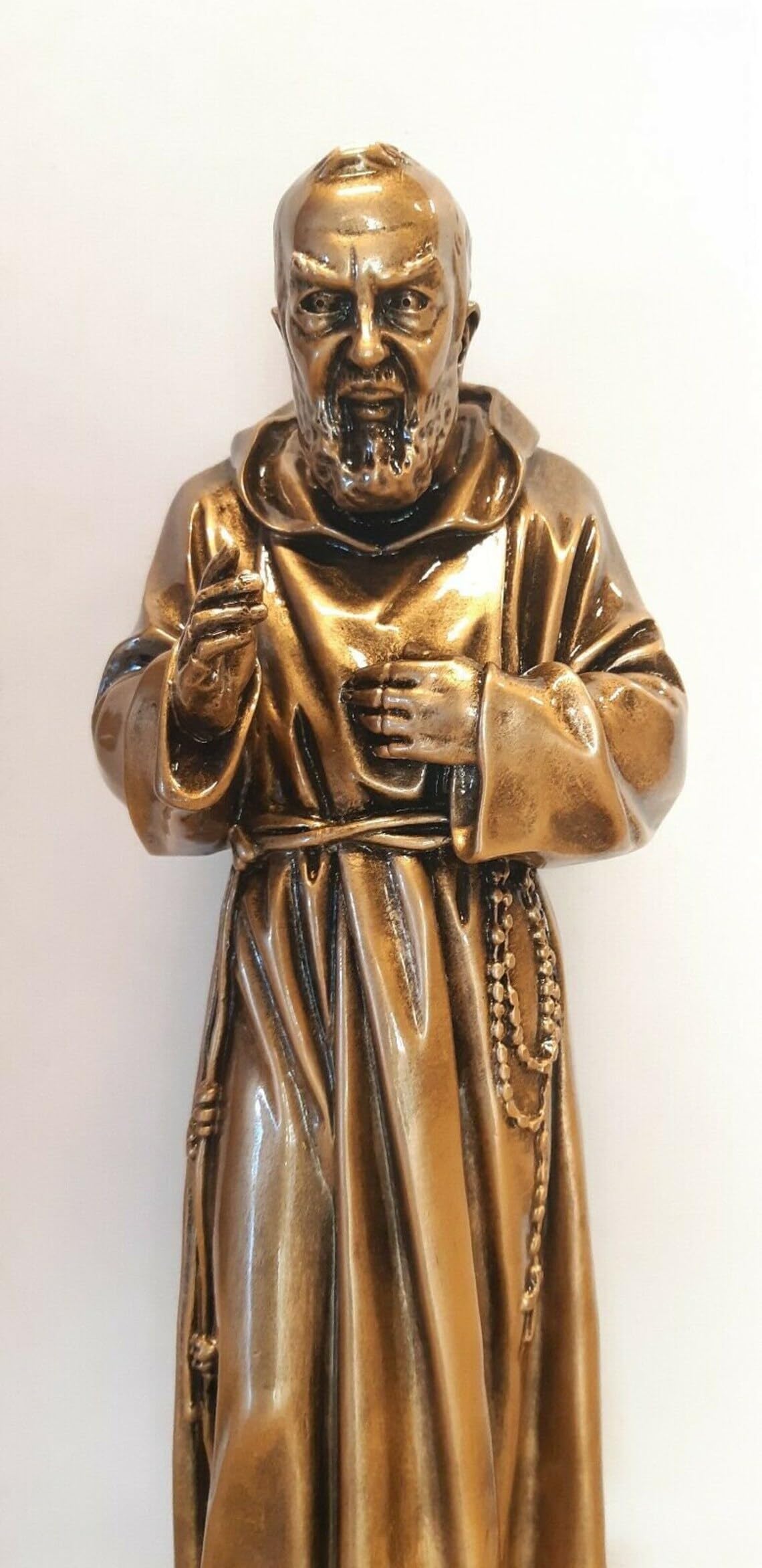 Generico ArteSacraCaravaggio Statua di San Padre Pio da Pietrelcina, in marmo resina effetto bronzo cm 60 (23,62 inches), per interni ed esterni, decorata a mano, produzione artigianale italiana