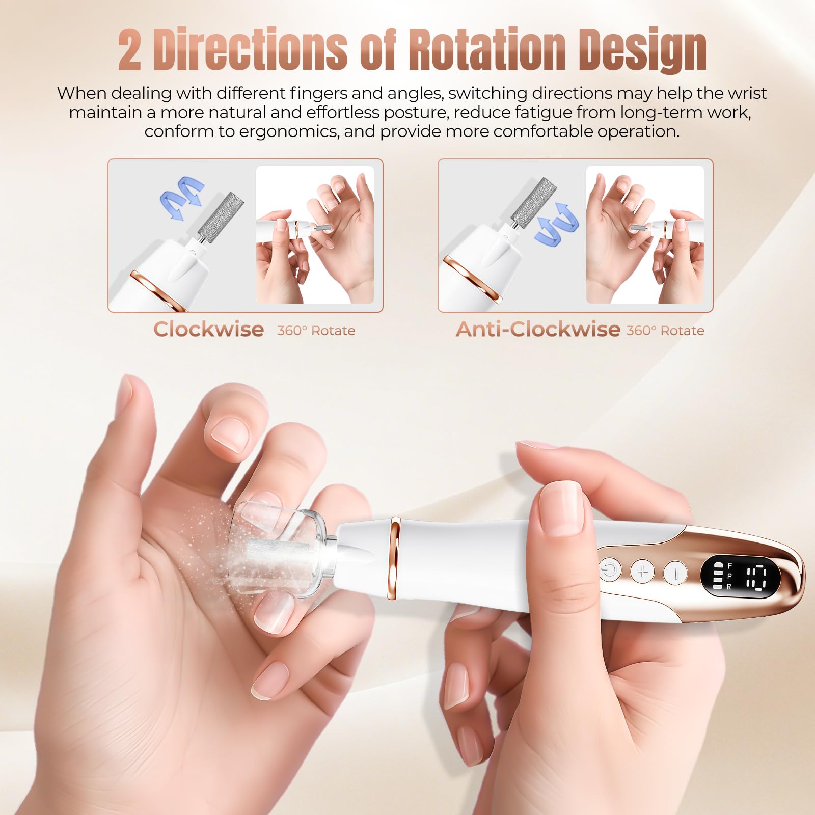 Fresa per Unghie Professionale 35000 Giri/Min – Lima Elettrica per Unghie Senza Fili con 10 Velocità, Luce LED e Display LCD, USB Ricaricabile – Set Manicure e Pedicure per Mani e Piedi