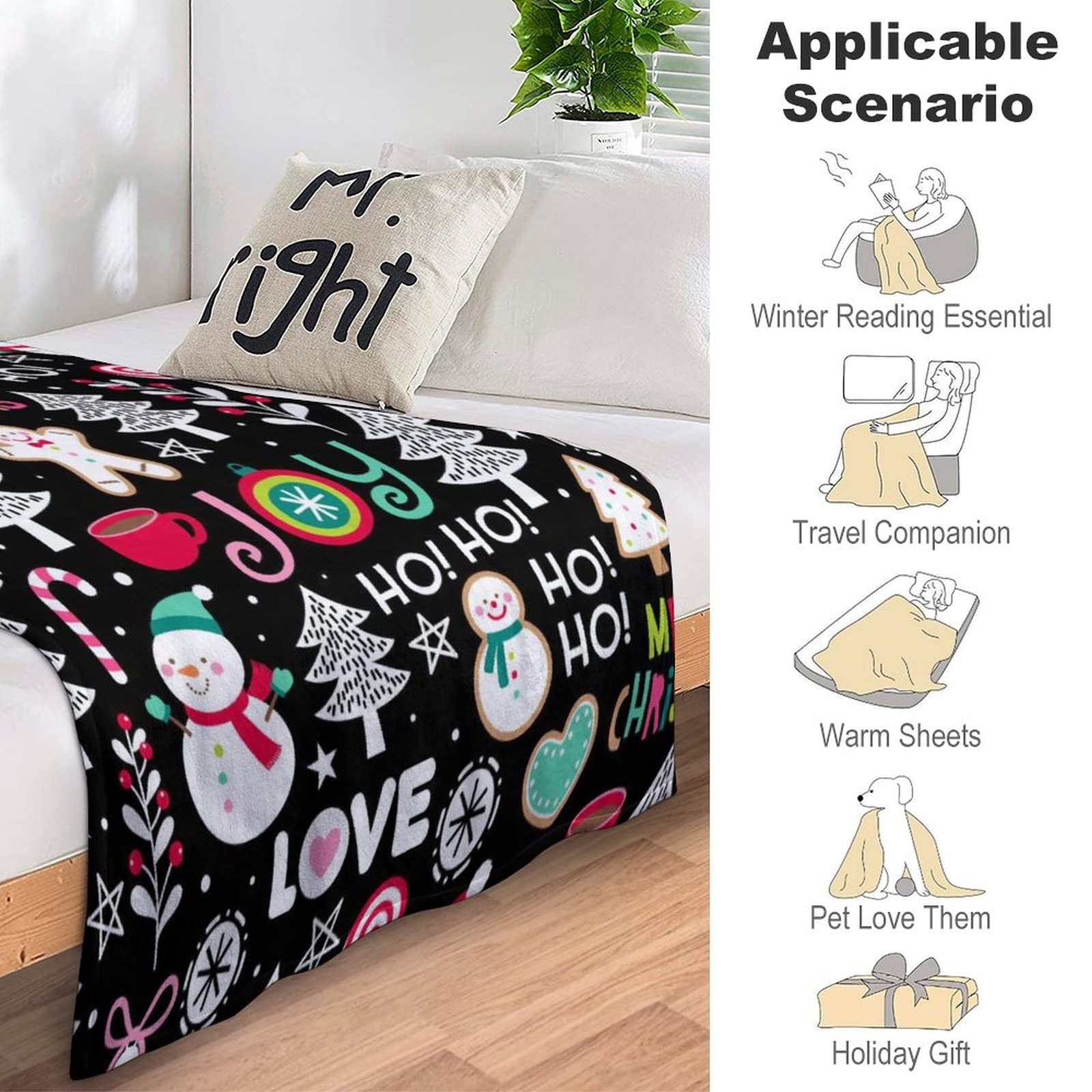 Huucozn Weihnachts Kuscheldecke - Flanell Couchdecke 130x150cm - Weihnachtsbaum Muster - Warm & Gemütlich