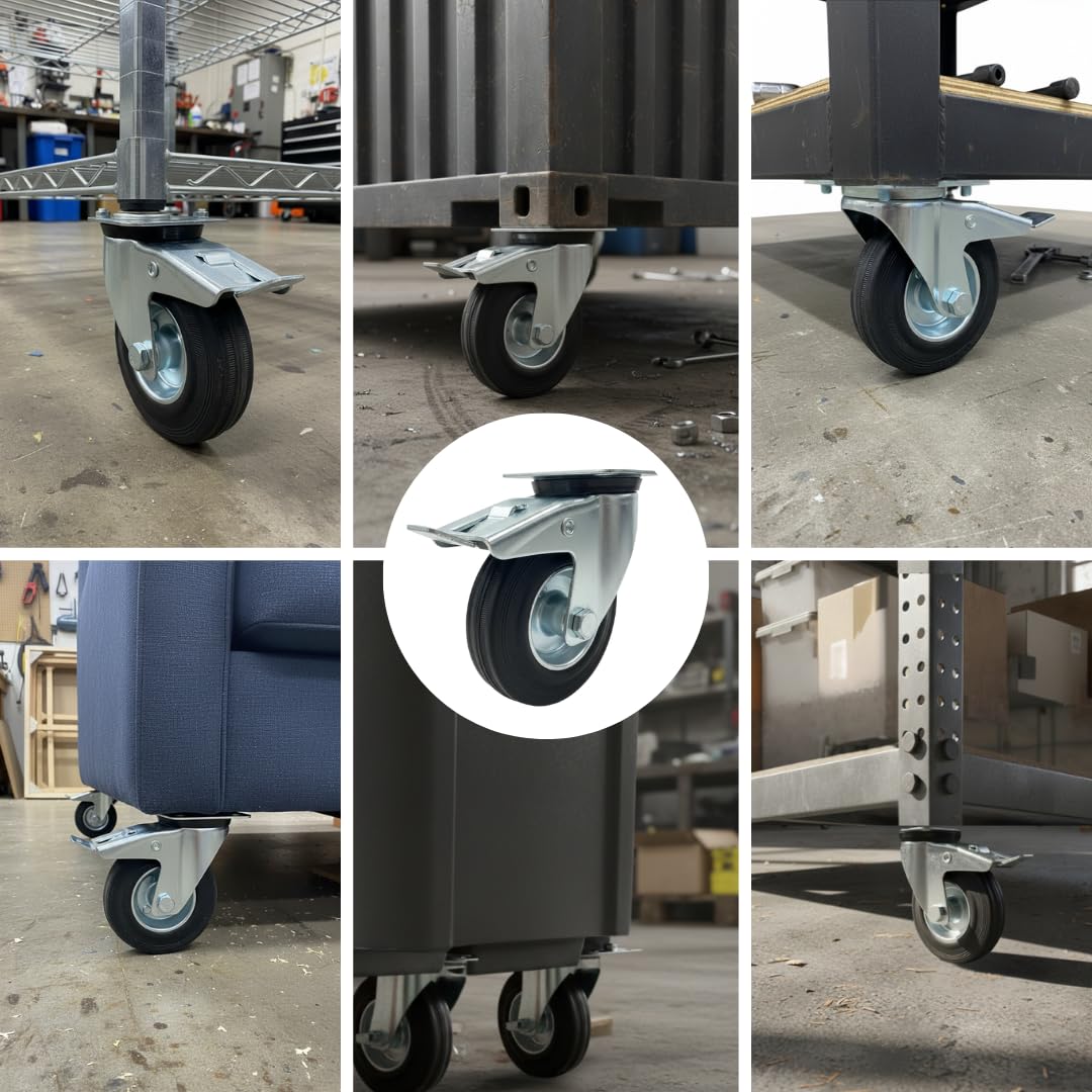 Kółka skrętne z hamulcem 125/100/80 mm CICHE GUMOWE KOŁA PIROETYCZNE DO WÓZKA CIĘŻKIEGO MOBILNYCH OBCIĄŻEŃ, ELEKTRODOMESTYCZNYCH, BANKÓW Roboczych (125 mm, 8)