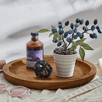 Athaliah Round Wood Tray for Decor,12.5x12.5x1.25In Small Wooden Serving Tray | Rustic Round Wooden Decorative Tray | Coffee Table Tray | Round Candle Holder Tray for Home Farmhouse Decor