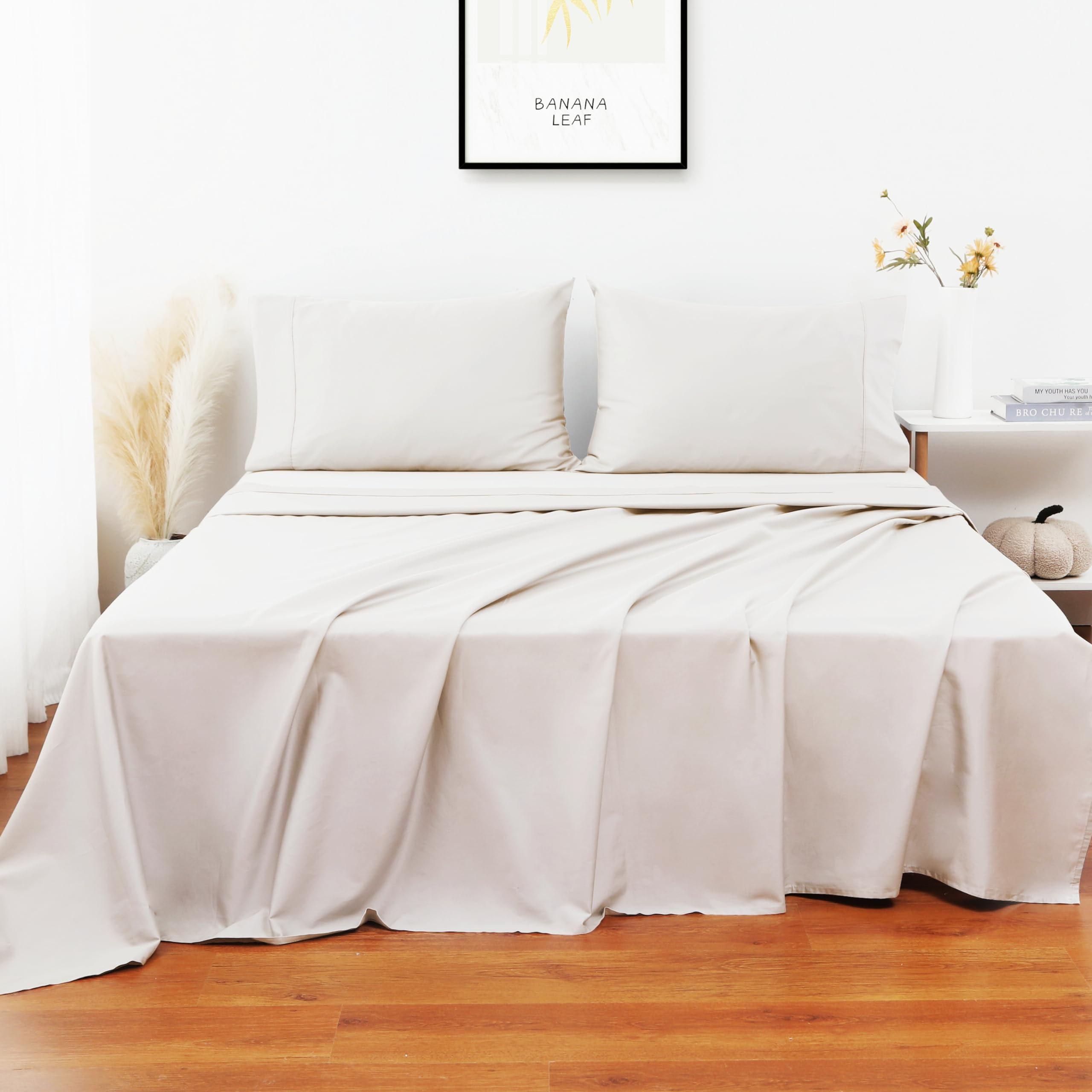 Shunjie.Home Lenzuolo con angoli per letto matrimoniale king size, 400 fili, 100% cotone egiziano, non si stropiccia, non scolorisce, antimacchia (beige, cal)