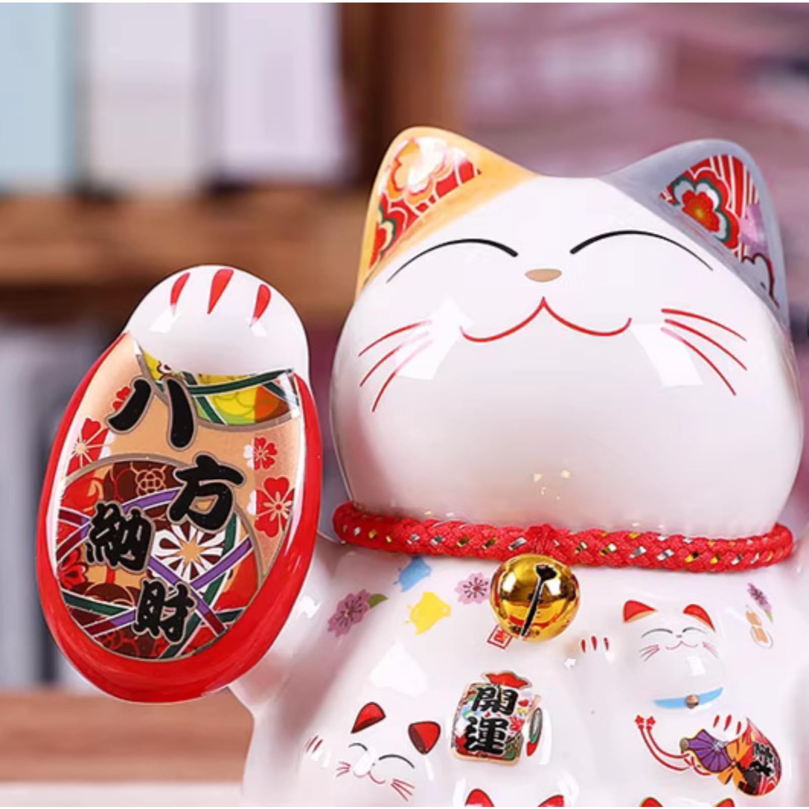 Ceramic Fortune Cat Ornament, Wealth Welcoming Cat Decor, 14cm 5.5in