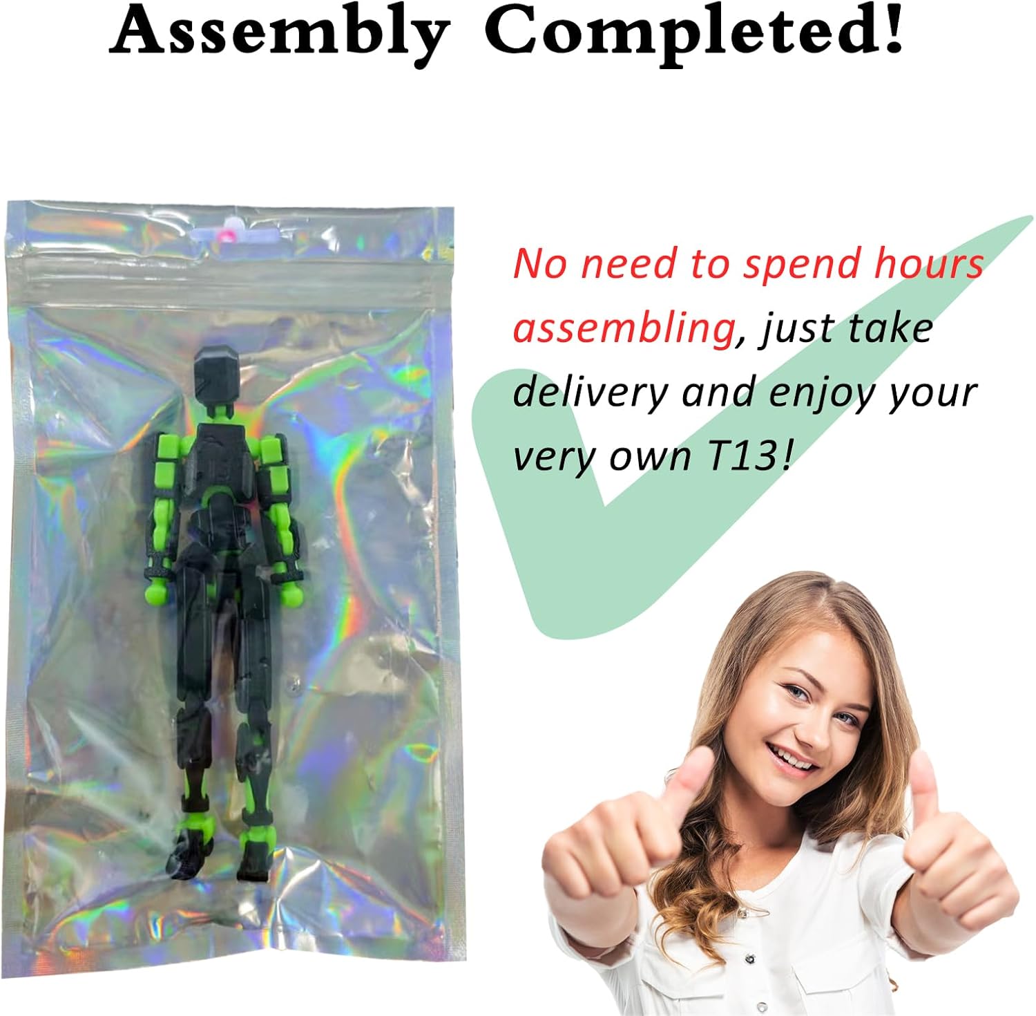 T13 Already Assembled Action Figure Accessories,T13 Multi-Jointed Movable,for Collectors Desktop Decorations t-13 Movability 3D Printed Toys (Black Green)