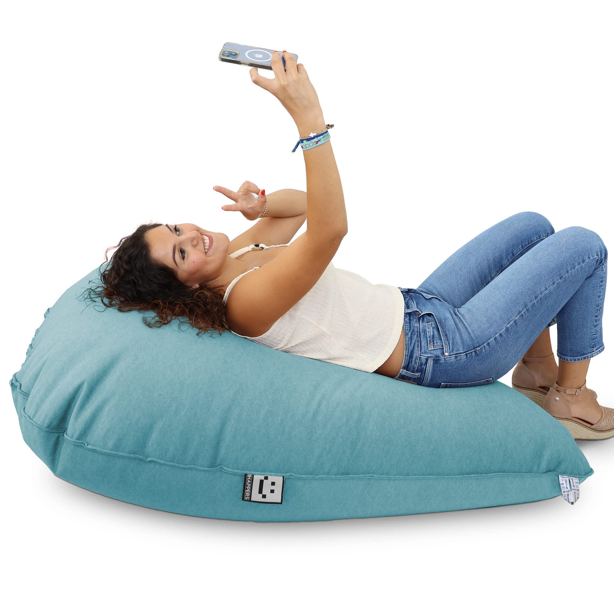 HAPPERS Puff Pera Relax Terciopelo Turquesa, Puff para Salón Tejido Tacto Piel de melocotón