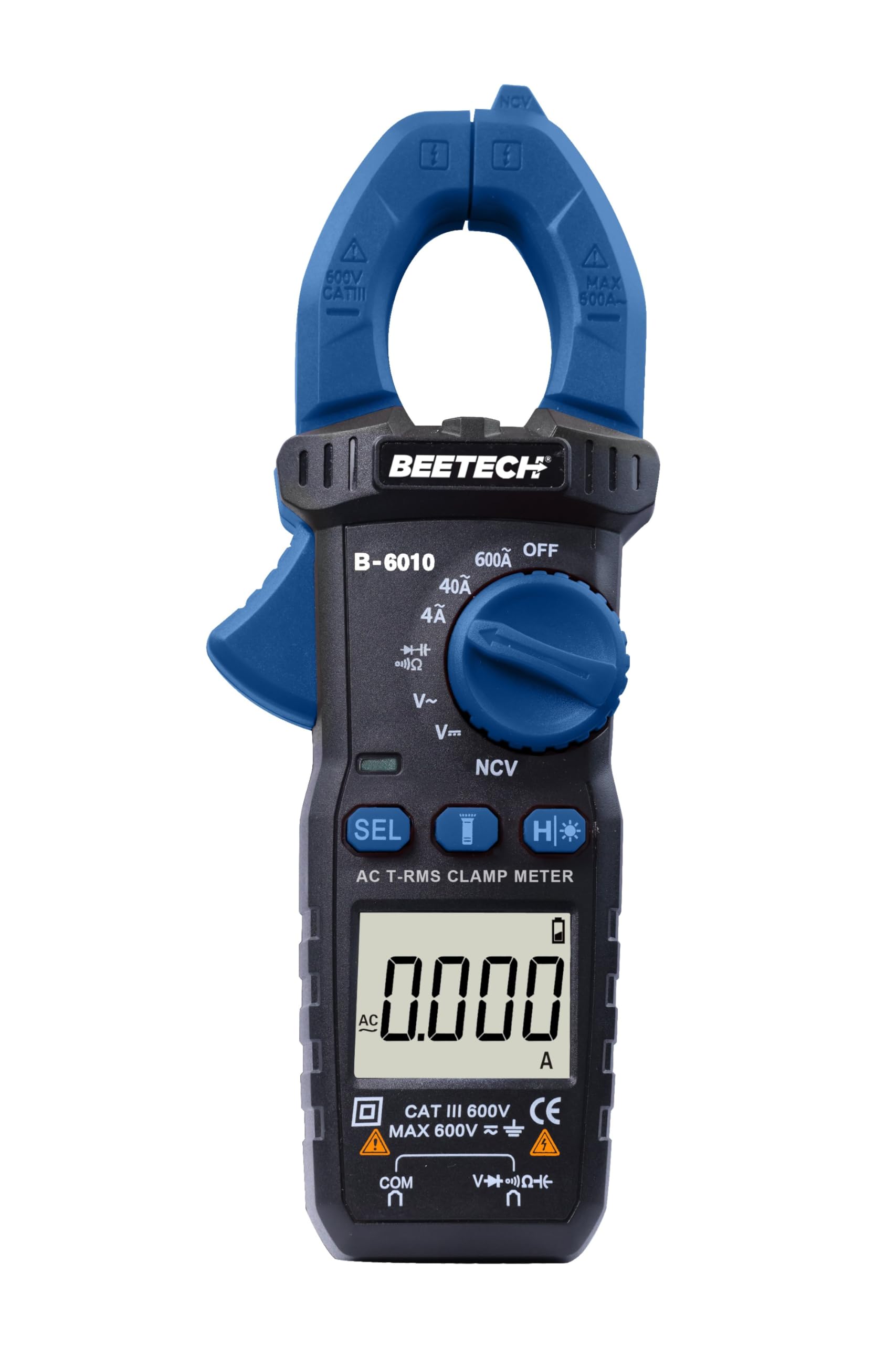 Beetech® B-6010 600A AC, 600V AC/DC True-RMS Digital Clampmeter, 4000 Counts 3 3/4 Digits with NCV, Capacitance, Resistance, Torch, Overload Protection, Diode Test, Continuity-image-36