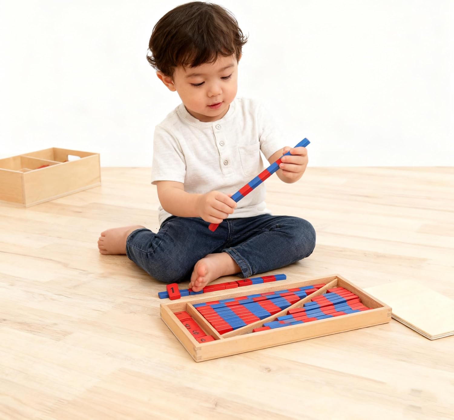 Jerliflyer Montessori Numerical Rods, Small Number Cuisenaire Rods,Wood Red Long Sticks Family Version Math Number Rods,Kid Education