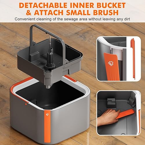 Miniatura 5 de KZKR Juego de trapeador giratorio y cubeta mejorado, sistema de agua limpia y sucia separado, cabezal cuadrado plegable de 360 con almohadilla de