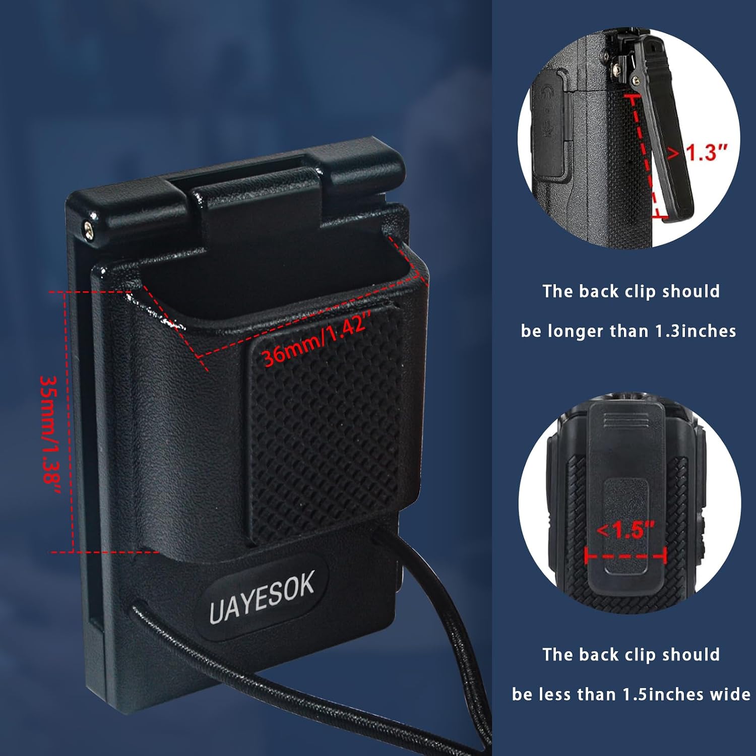 UAYESOK Quick-Release Radio Belt Holster(for Belt up to 2.25" Width), Adjustable Walkie Talkie Belt Clip Holder for BaoFeng Kenwood Motorola YAESU Midland HT Scanner Two Way Radio