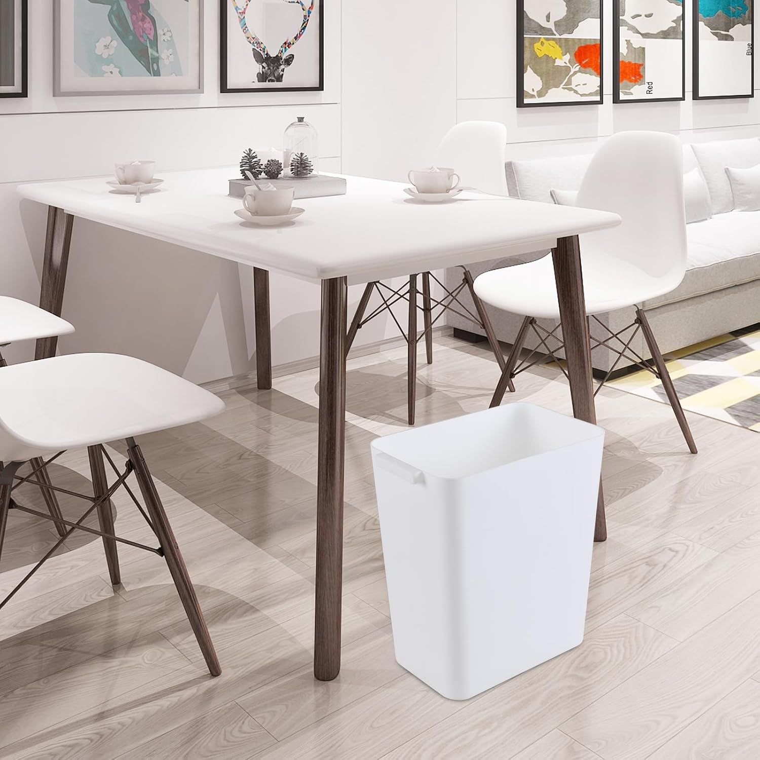 3 Pack Plastic Rectangular Wastebasket for Kitchen, Bathroom, 4.5 Gallon Small Office Trash Can, White