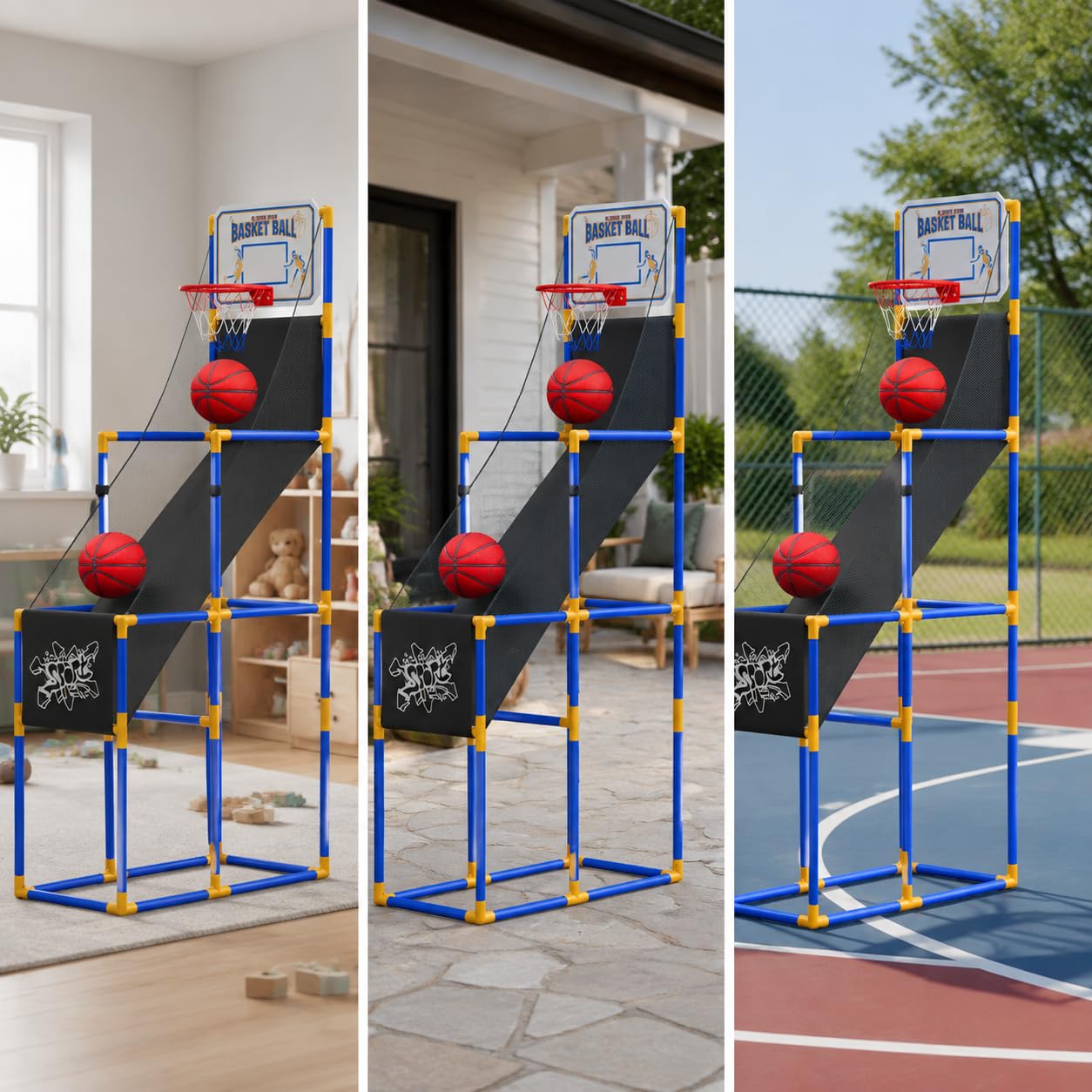 Canasta Baloncesto Infantil con Automático, Juguete Portátil Interior para Niños, Máquina de Baloncesto de tamaño súper Grande, versión estándar con 2 Pelotas, con Soporte más Estable