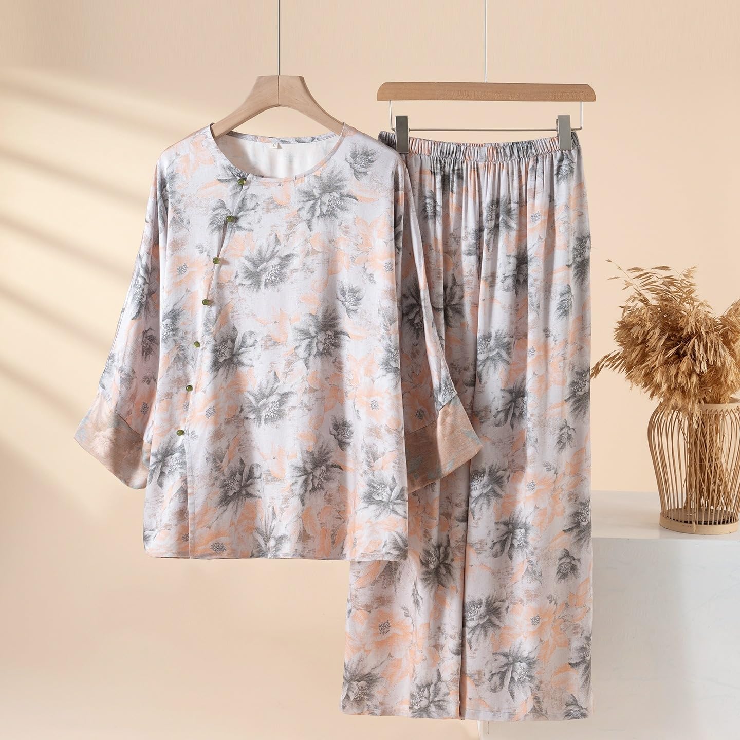 Pijama de algodón fino estilo chino para mujer, conjunto de descanso de manga larga para primavera