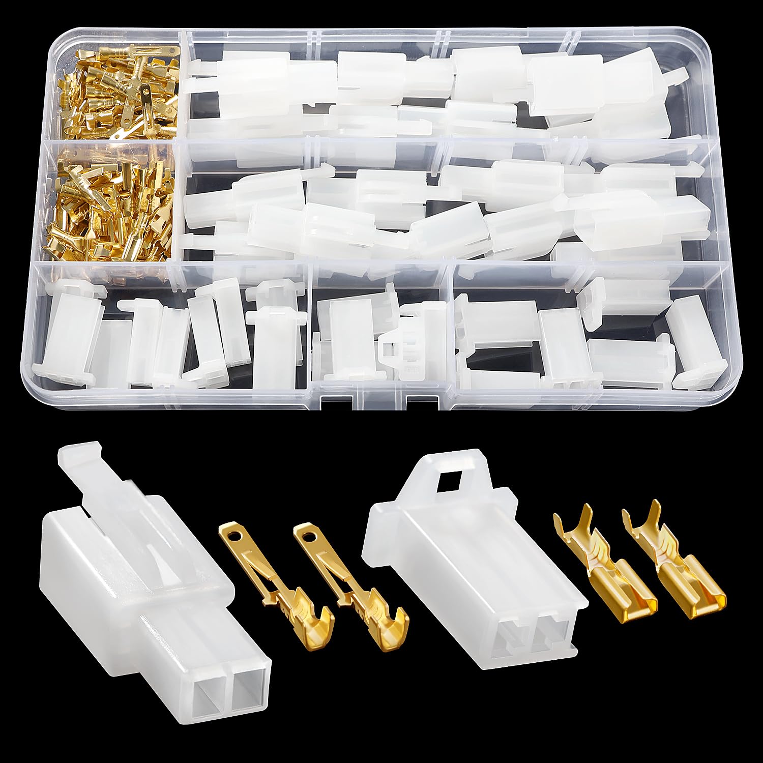 YIXISI 120 PCS 2.8mm 2 Pin Automotive Electrical Wire Connectors Kit, Male/Female Wire Connector Housing and Pin Header Crimp Wire Terminals, for Motorcycle, Bike, Car, Boats (White)