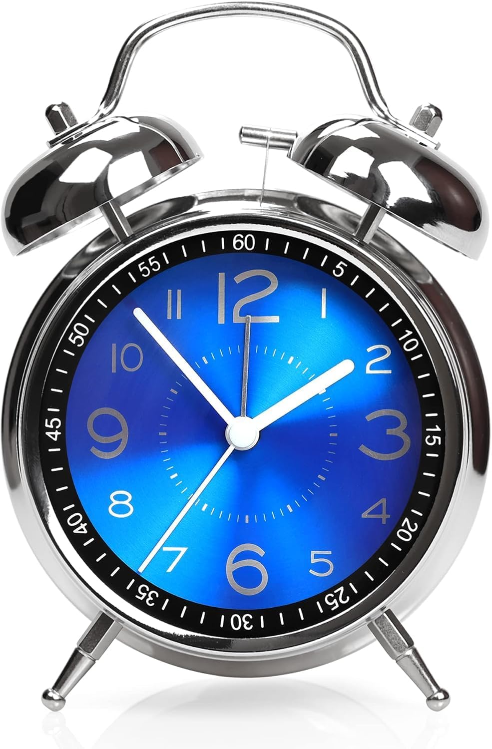 PRIMESKY ® Alarm Clock for Heavy Sleepers Loud Clock for Adults, Metal 4 Inches Twin Bell Table Clock with Backlight Alarm Clocks for Students Decoration Bedroom/Office (Blue Silver)-image-6