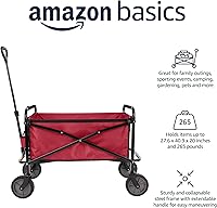 Vista 2 de Yaxa Basics - Carrito plegable resistente para exteriores, para deportes al aire libre, camping, jardín y compras, capacidad de peso de 265 Rojo