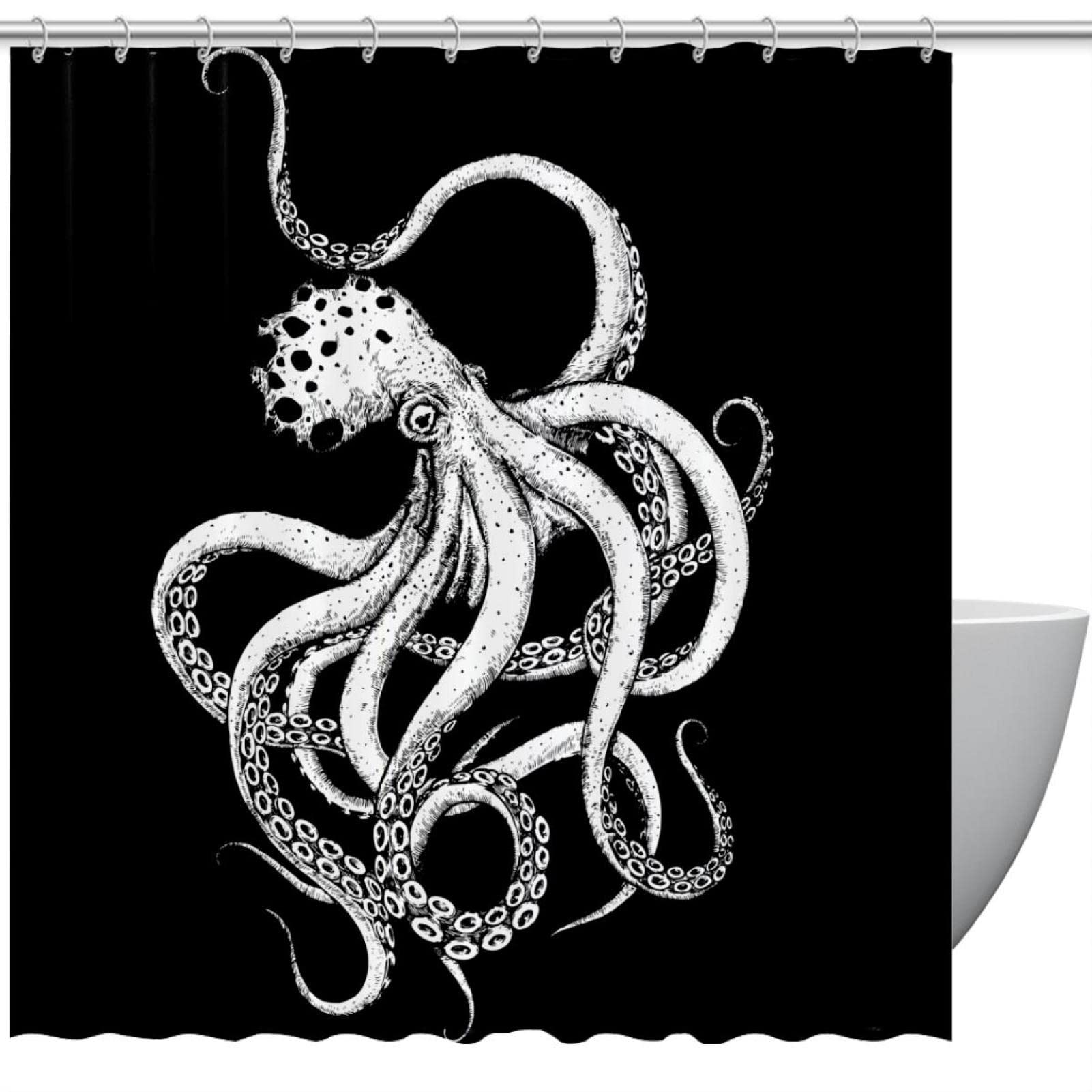 Rideau de douche anti-moisissure noir motif pieuvre pour espace propre