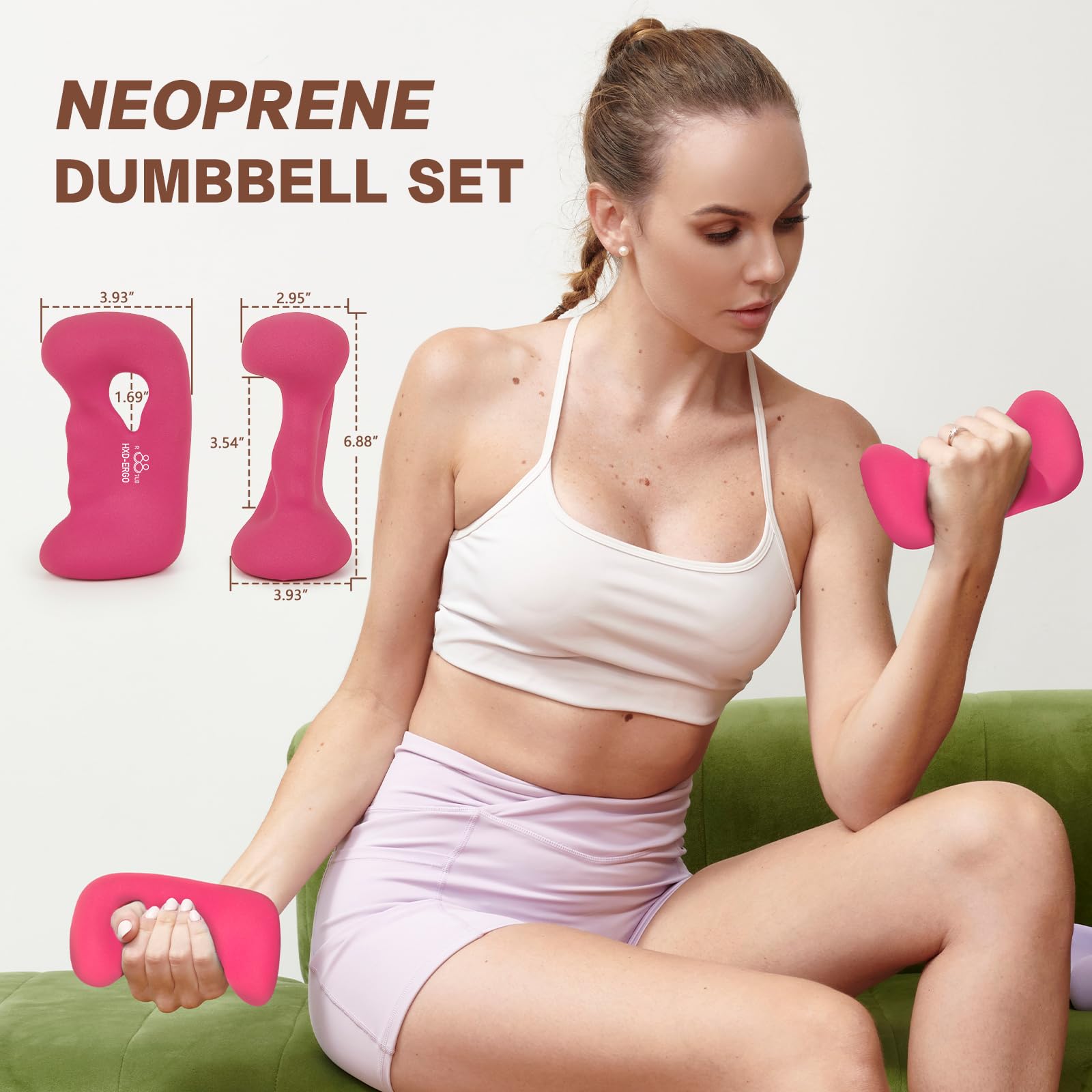 HXD-ERGO Neopren hantle, para ciężarków do siłowni w domu fitness, idealne do ramion, przysiadów, nacisku na klatkę piersiową, joggingu i jogi, zestaw 2 sztuk