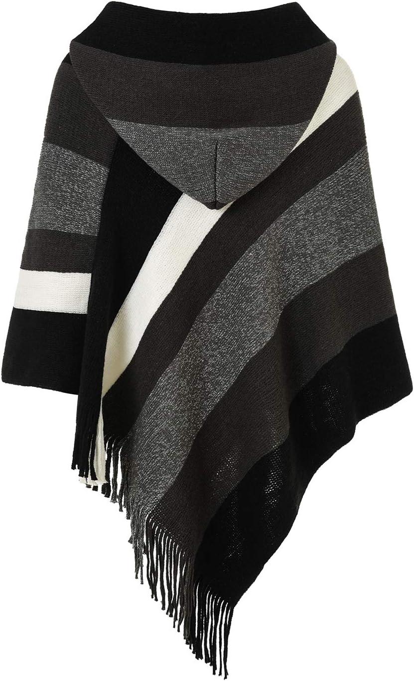 Ferand Women's Striped Poncho Sweater Cozy Knit Fringe Shawl Wraps for Fall Winter - Image 3