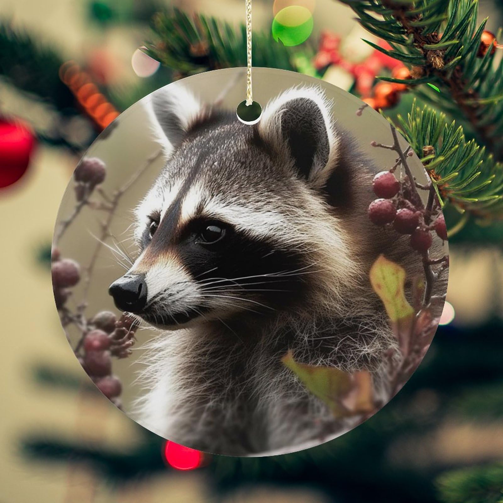 Animals on Tree Christmas Ornament for Christmas Tree Ceramic Round Ornament Winter Holiday Keepsake Gift 2.7" Christmas Tree Hanging Decorations Circle Ceramic Pendant Xmas Gift
