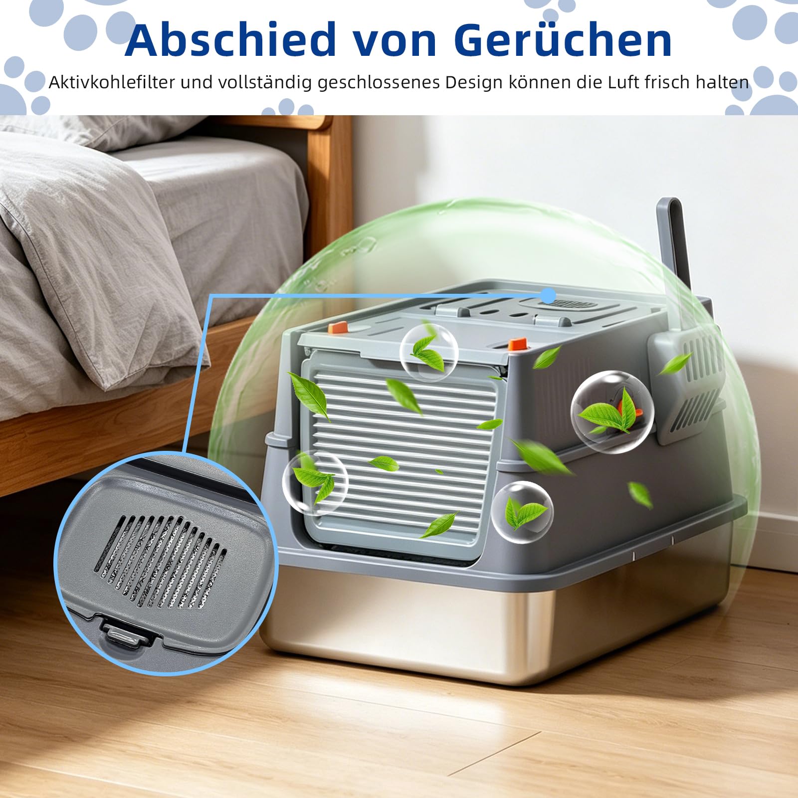 Edelstahl Katzenklo mit Deckel – Kleine geschlossene Katzentoilette mit hohen Seitenwänden für Neugeborene & Junge Kätzchen, leicht zu reinigender Klappdeckel, ideal für kleine Katzen