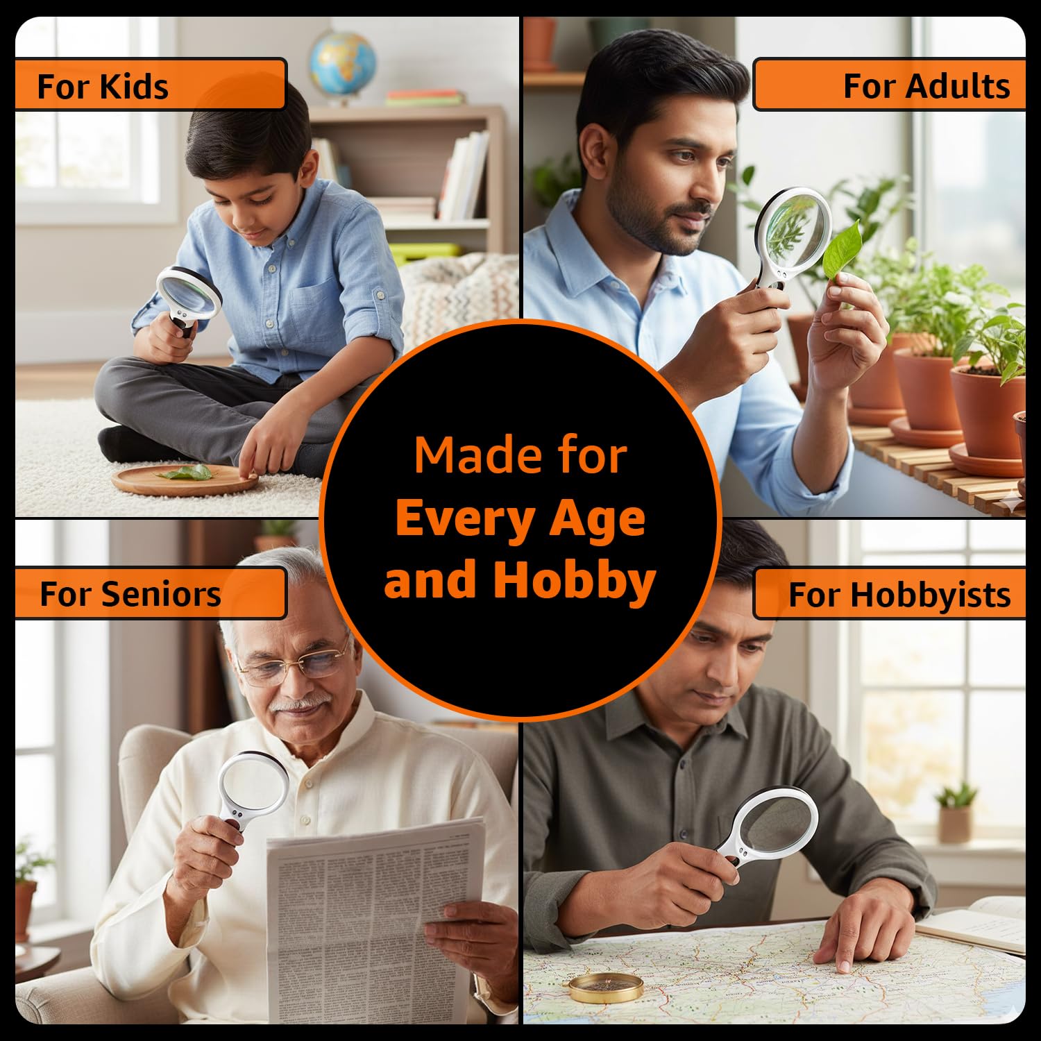 Amazon Basics Magnifying Glass with 3 Led Lights | 3X & 45X Big Size Zoom Lenses | Suitable for Seniors, Adults, Children | Ideal for Reading Books, Newspapers, maps 4