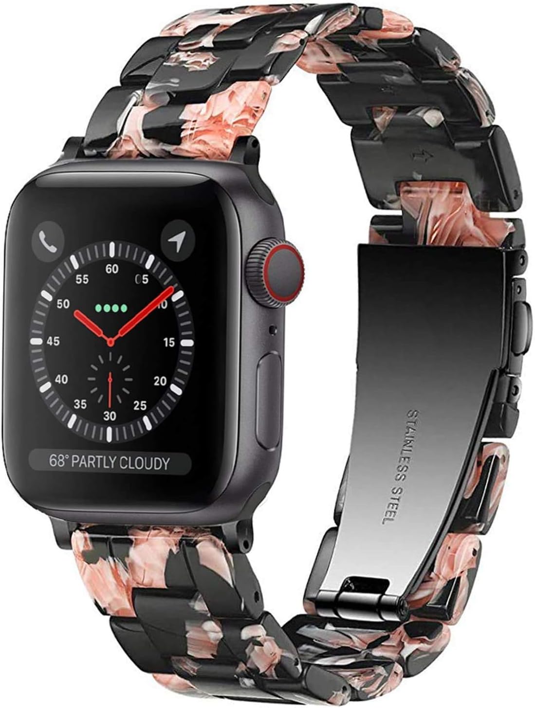 Light Apple Watch Band - Fashion Resin iWatch Band Bracelet Compatible with Copper Stainless Steel Buckle for Apple Watch Series 6, 5, 4, 3, 2, 1 (Rose in Black, 38mm/40mm)