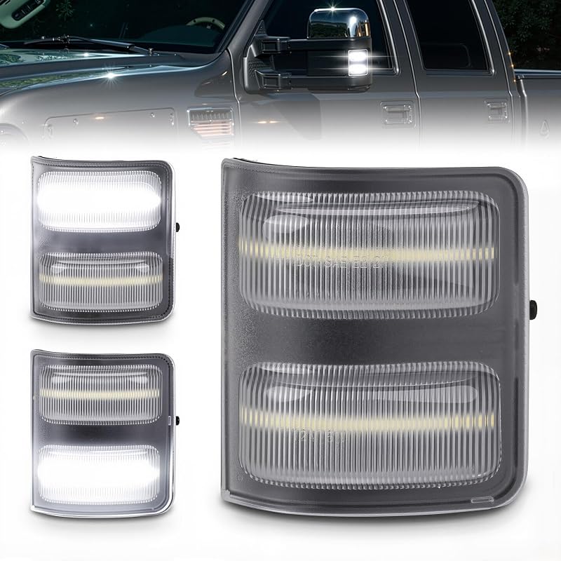Luzes de seta LED para retrovisor D-Lumina com lente cristal para Ford F250 F350 F450 F550 Super Duty 2008–2016 – Par
