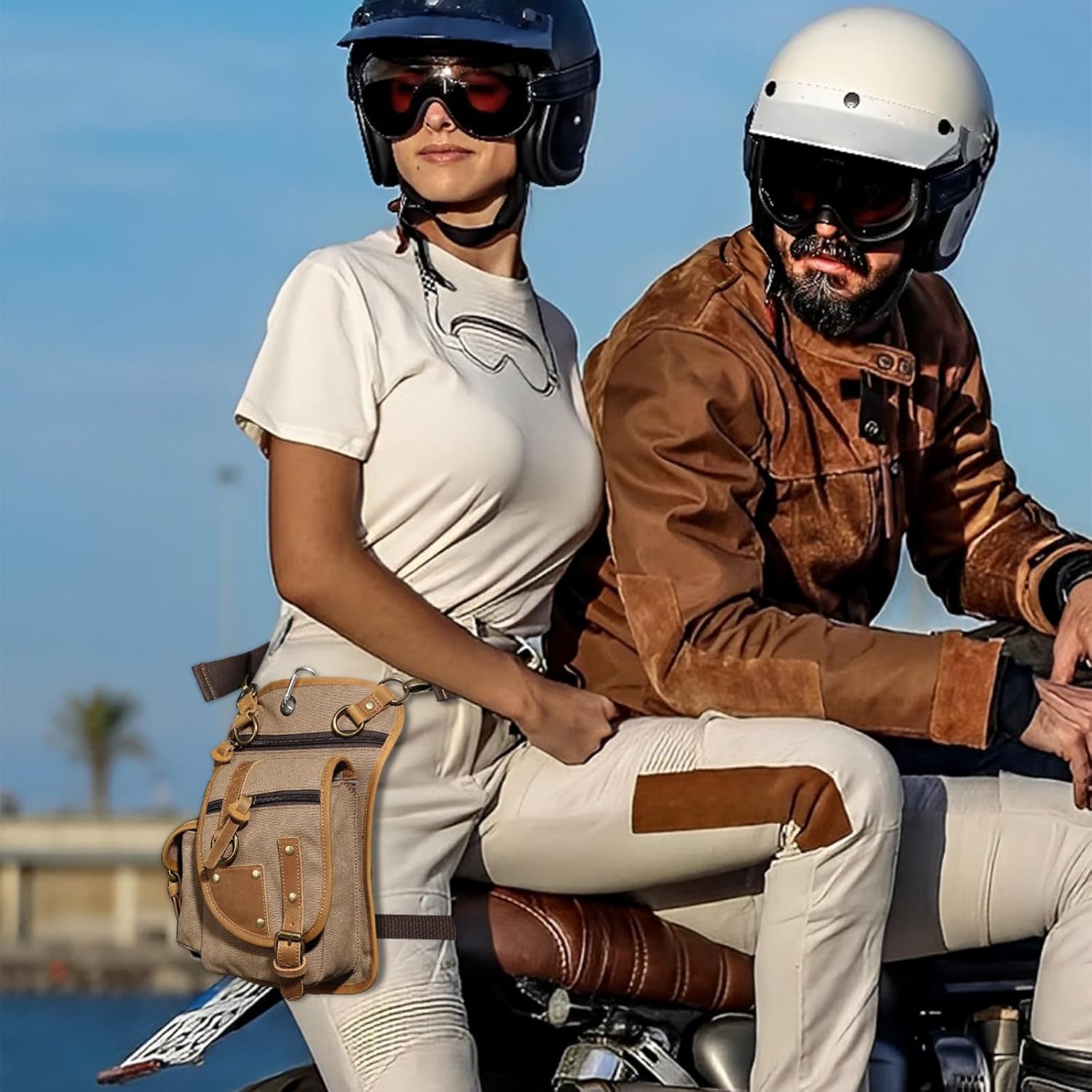 Canvas Drop Leg Bag Tactical Thigh Outdoor Waist Pack for Men Women Military Cycling Multi-Pocket Waist Fanny Pouch Daypack (C116-Coffee) - Image 7