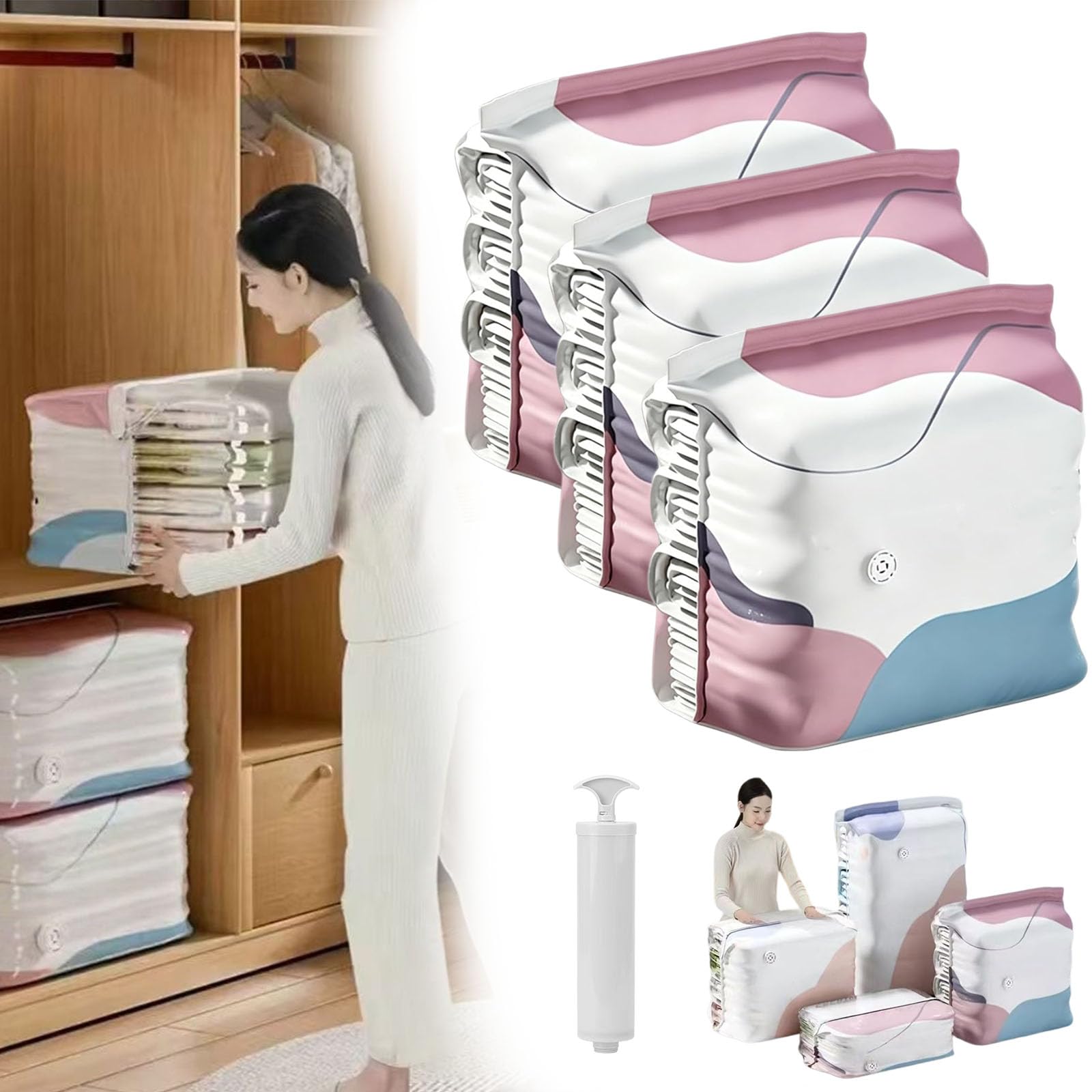 zoocco No Pump Vacuum Storage Bags for Travel & Home Organization, Compress Clothes Fast and Save Space (40 * 60 * 32CM,3 PCS)