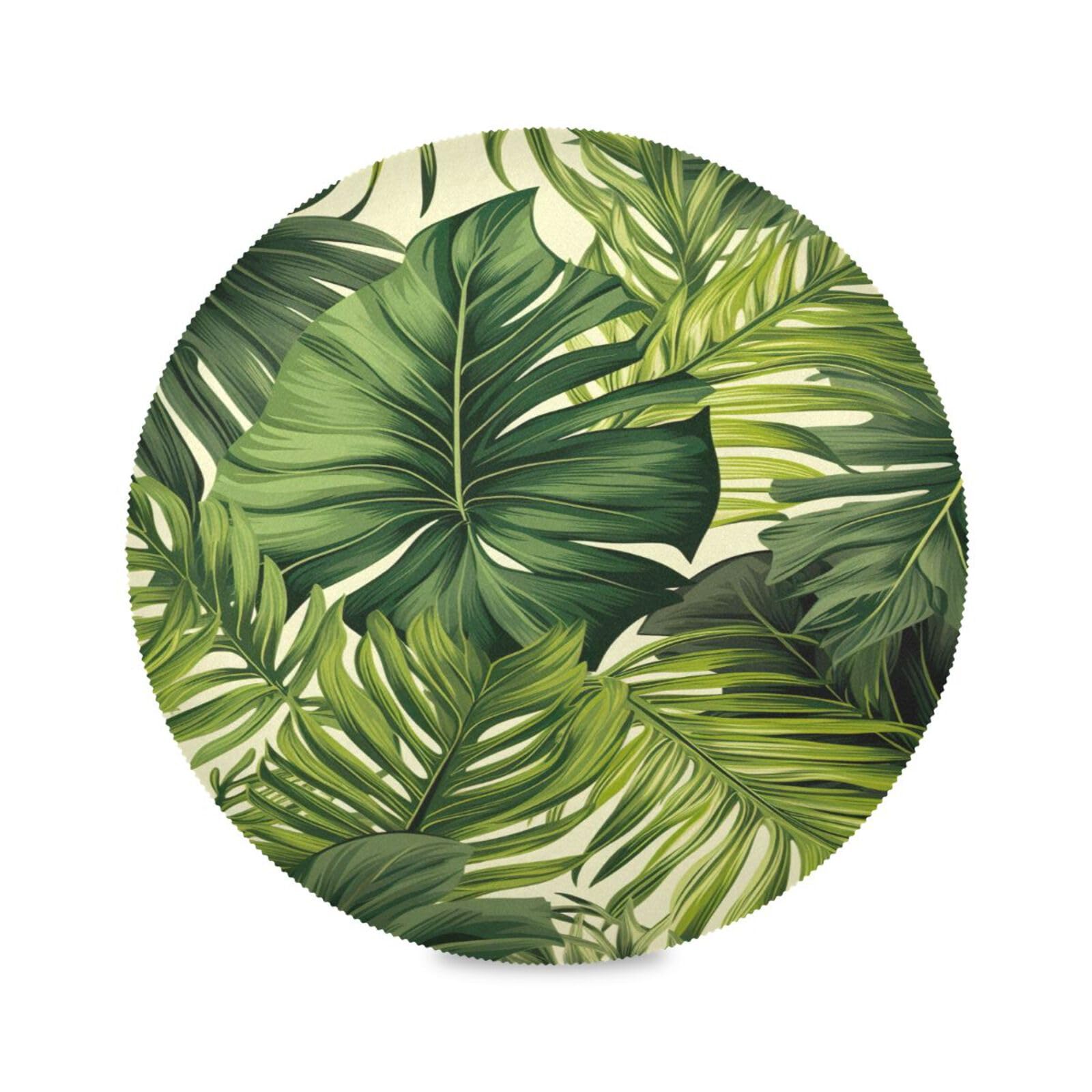 Palm Leaves Palm Tree Green Round Placemat, Heat Resistant Placemats Countertops, Slip Resistant Placemats, Set of 6 Placemats