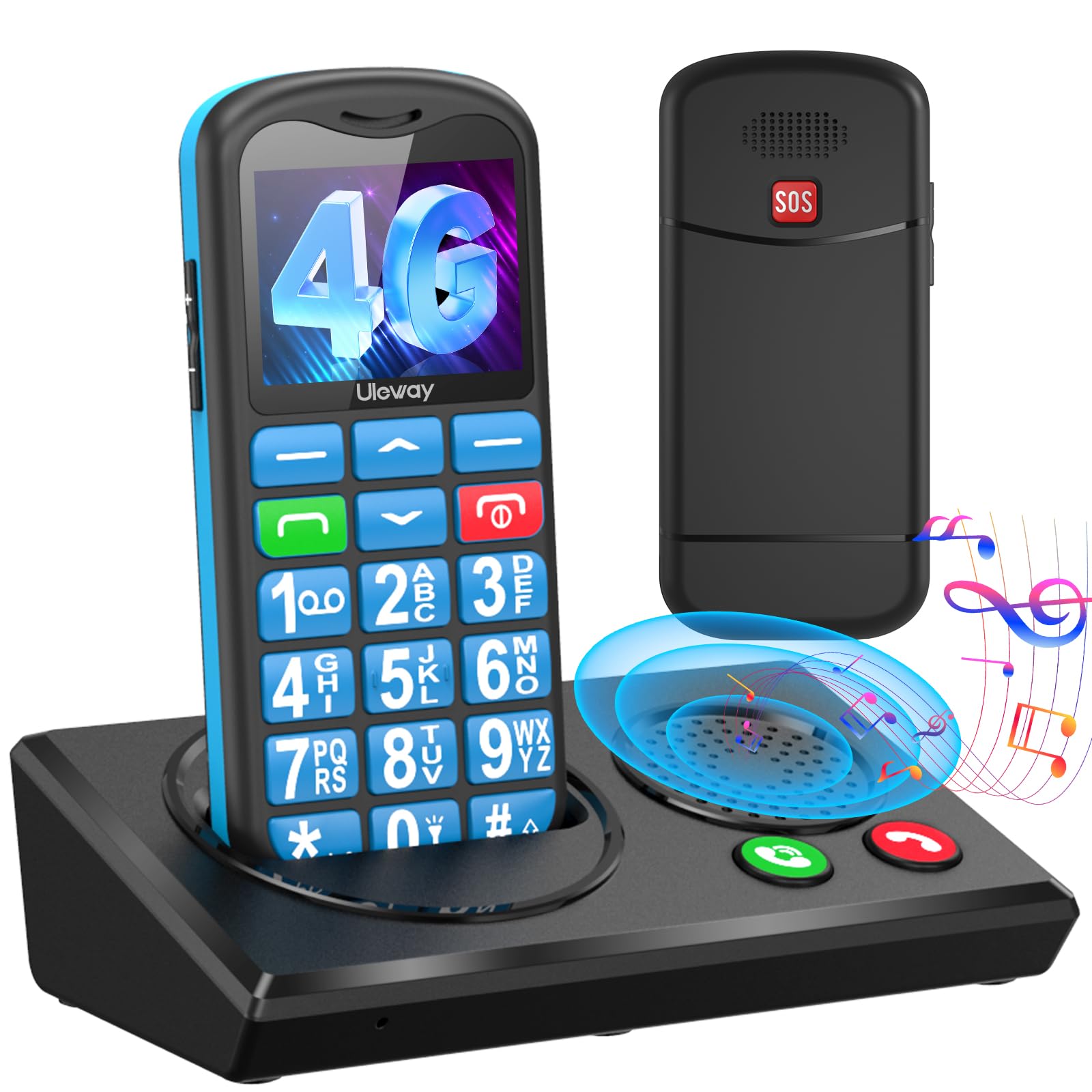 CHAKEYAKE Teléfono Móvil para Mayores 4G Libre, Teléfono para Personas Mayores con Teclas Grandes, Bluetooth y Base de Carga, Volumen Alto, Botón SOS, Marcación Rápida, Radio FM