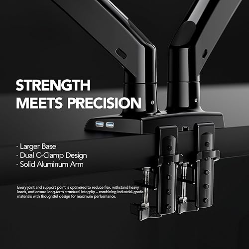 Miniatura 8 de HUANUO Soporte de monitor doble para 13 a 40 pulgadas, soporte de monitor doble premium con USB, soporte de monitor de altura ajustable para 2