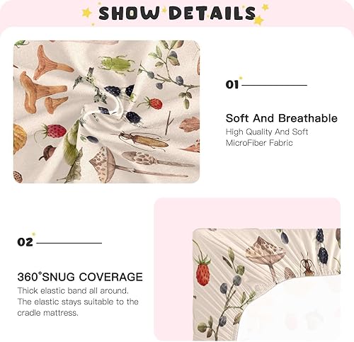 Miniatura 5 de Kigai Fitted Crib Sheet for Boys & Girls Mushroom Print Soft Breathable Unisex Baby Sheets for Standard Crib and Toddler Mattresses 39 x 27 in
