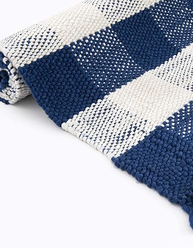 Miniatura 3 de Unique Loom Eco Plaid - Alfombra lavable para interiores y exteriores, colección Balmoral (7 pies 10 pulgadas x 10 pies, azul marinomarfil)