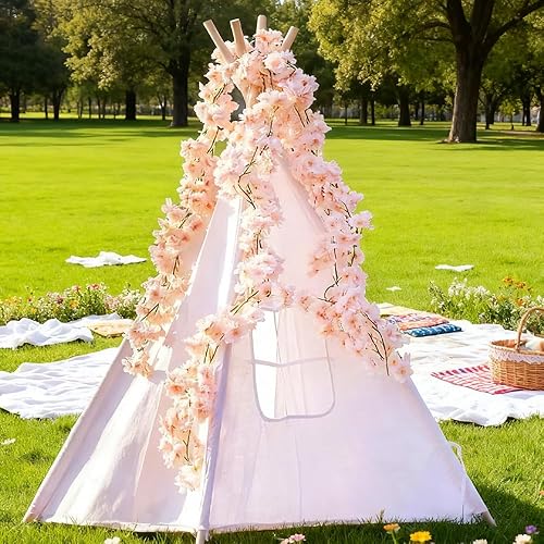 Miniatura 5 de 10 PIEZAS Guirnalda de flores de cerezo artificial de seda de 59 pies, enredaderas colgantes de flores Sakura para bodas, fiestas, hogar, arco,