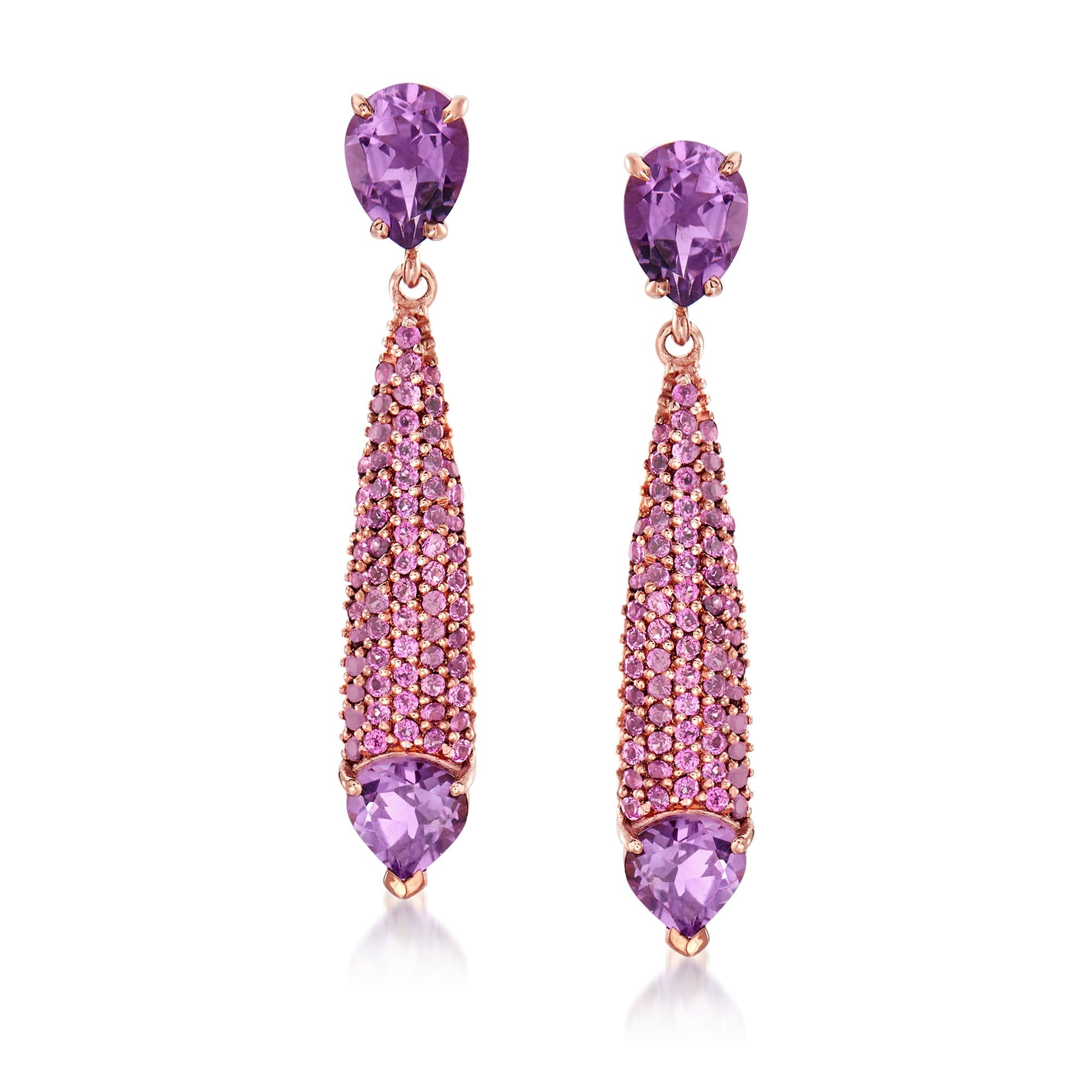 Ross-Simons 3.30 ct. t.w. Amethyst and 1.40 ct. t.w. Rhodolite Garnet Drop Earrings in 18kt Rose Gold Over Sterling