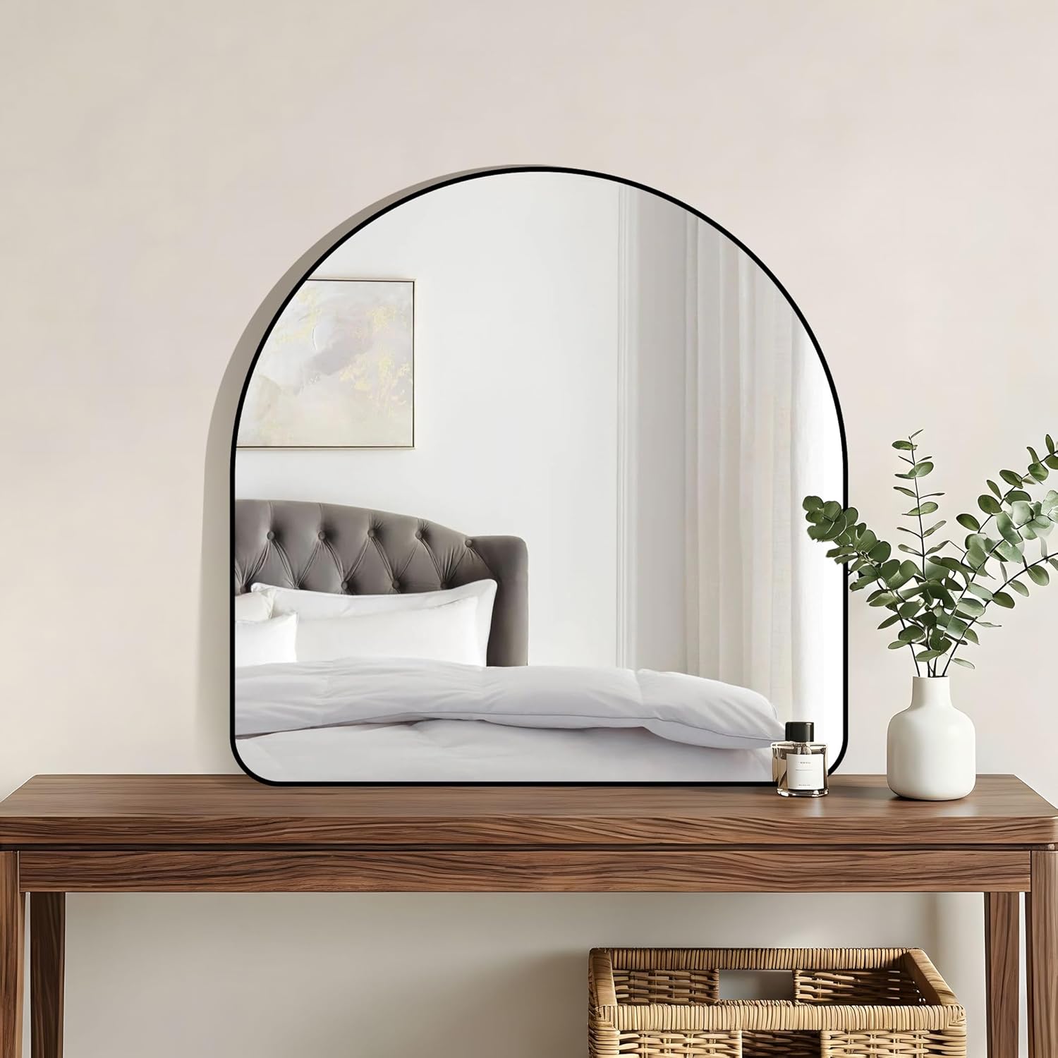 Arched Bathroom Mirror, 30"x30" Black Arched Mirror for Bathroom, Wall Mounted Mirror, Vanity Wall Mirror Metal Frame for Bedroom, Entryway, Living Room, Vertically Hanging