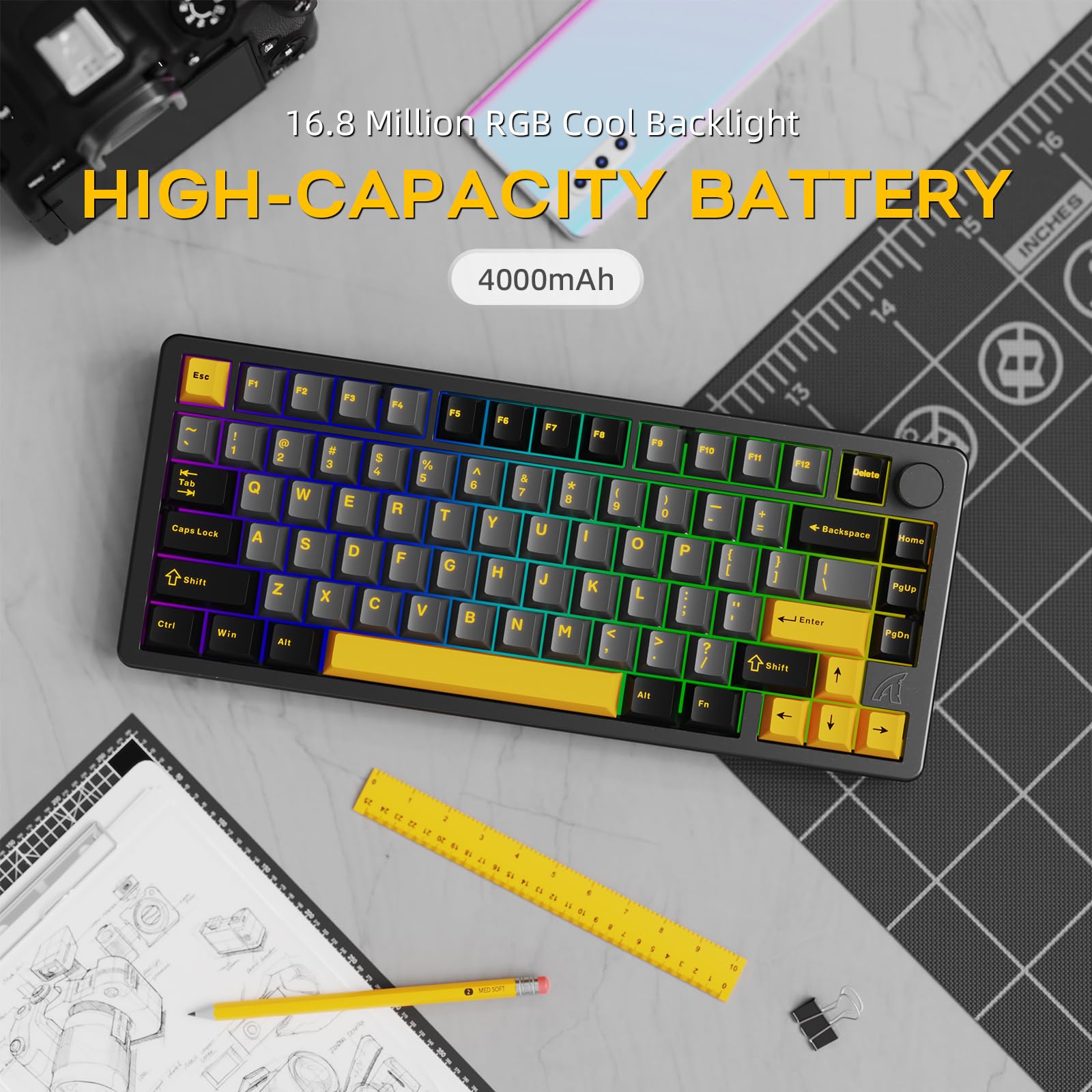 ATTACK SHARK Tastiera meccanica wireless X86, 75% tastiera da gioco interamente in alluminio CNC, guarnizione retroilluminata RGB, tastiera personalizzata hot swap con manopola, BT/2.4G/USB-C,